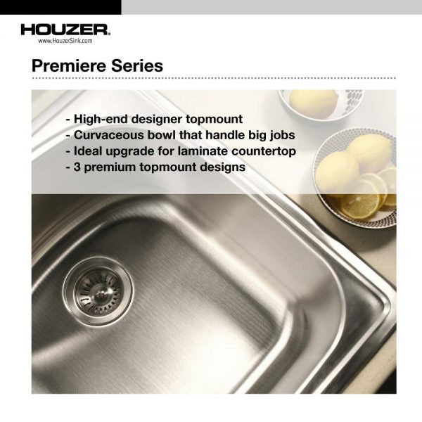Houzer Premier 41 inch Stainless Steel Drop-in Topmount 4-hole Triple Bowl Kitchen Sink - PGT-4322