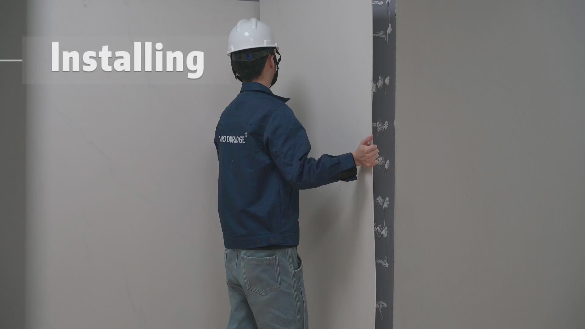 Load video: WOODBRIDGE Solid Surface 60" W x 96" H Tile Tub and Shower Wall Panel Surround, Quick Install, Cuttable, Staggered Brick Pattern, High Gloss White Finish