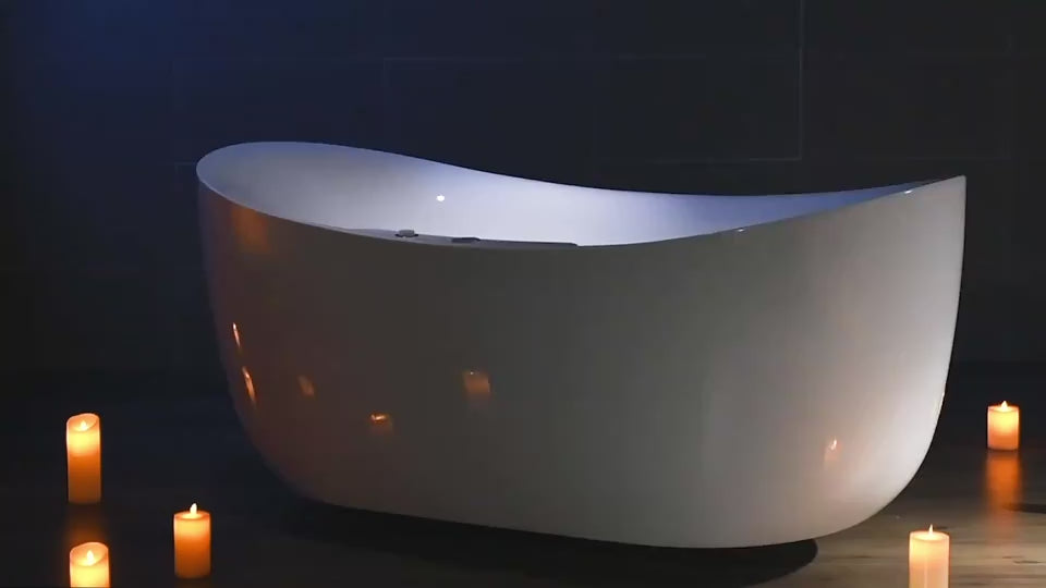 Load video: WOODBRIDGE 72" x 35-3/8" Whirlpool Water Jetted and Air Bubble Freestanding Heated Soaking Combination Bathtub with LED control panel , BJ400