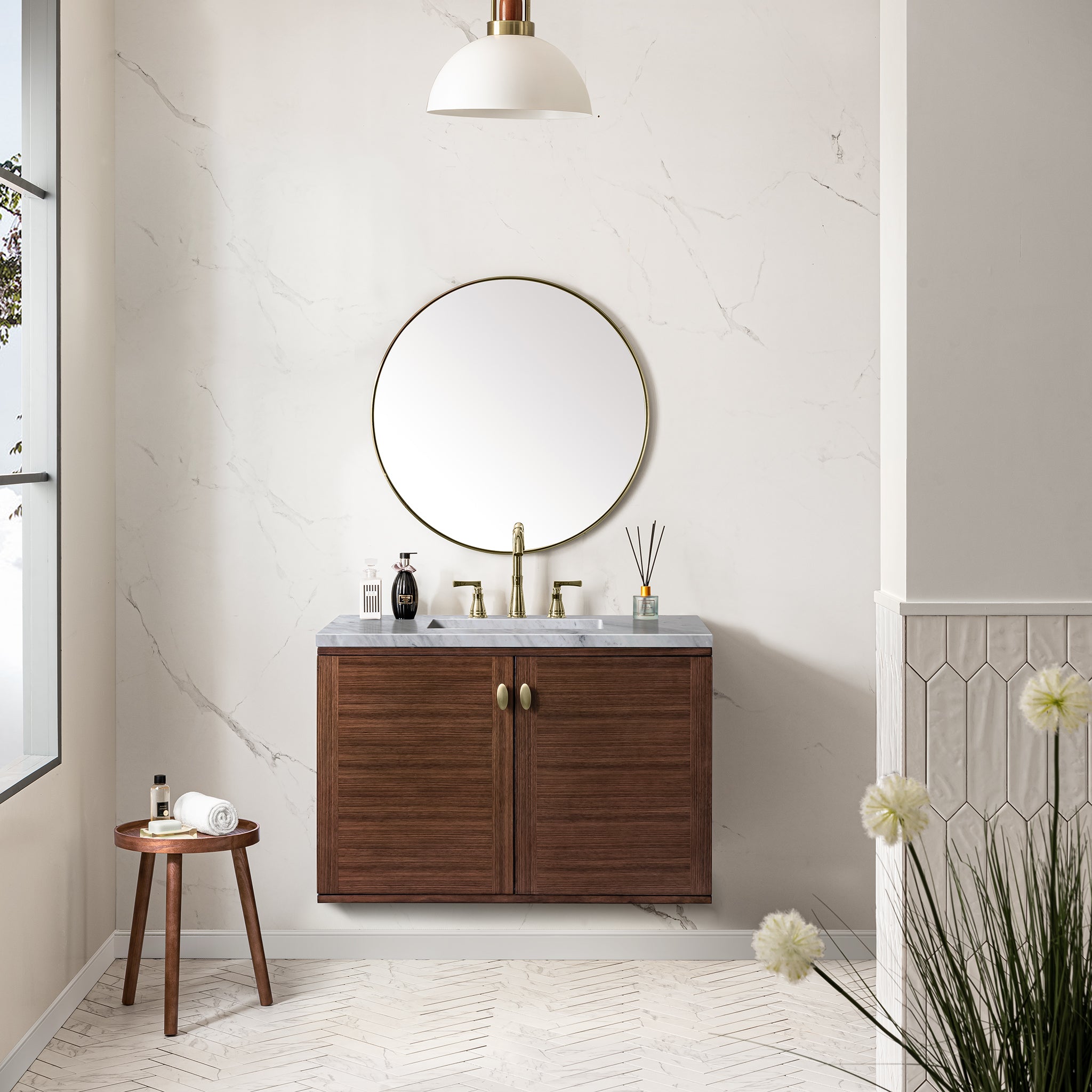 James Martin Amberly 36" Single Vanity in Mid-Century Walnut with 3cm Countertop