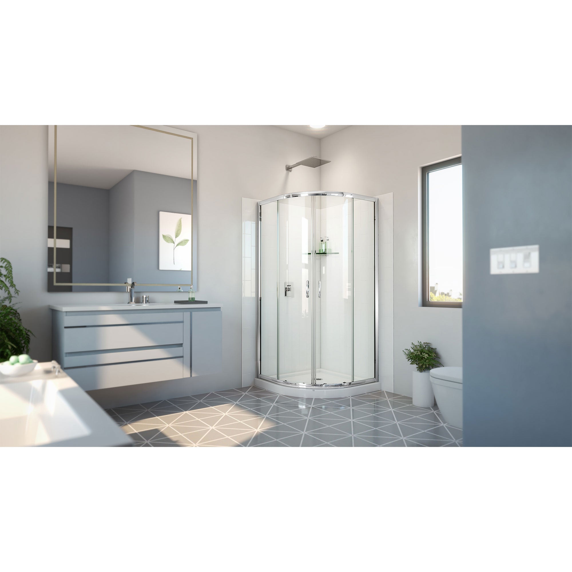 DreamLine Prime 33 inch x 33 inch x 78 3/4 inch H Semi-Frameless Sliding Shower Enclosure, Shower Base, and Wall Kit