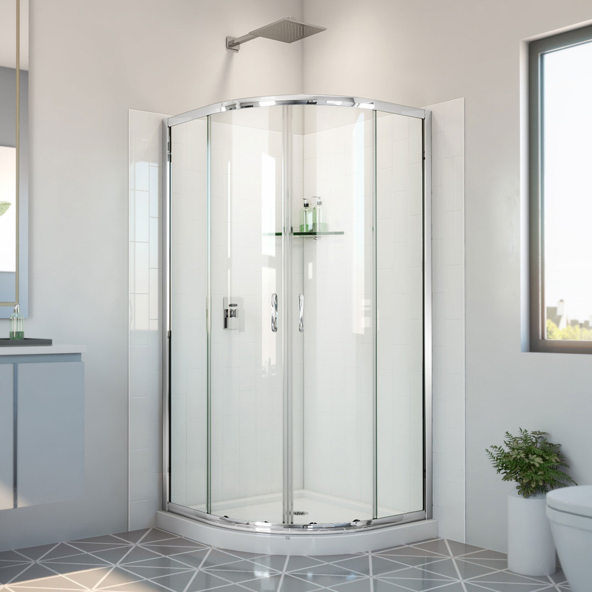 DreamLine Prime 36 inch x 36 inch x 78 3/4 inch H Semi-Frameless Sliding Shower Enclosure, Shower Base, and Wall Kit