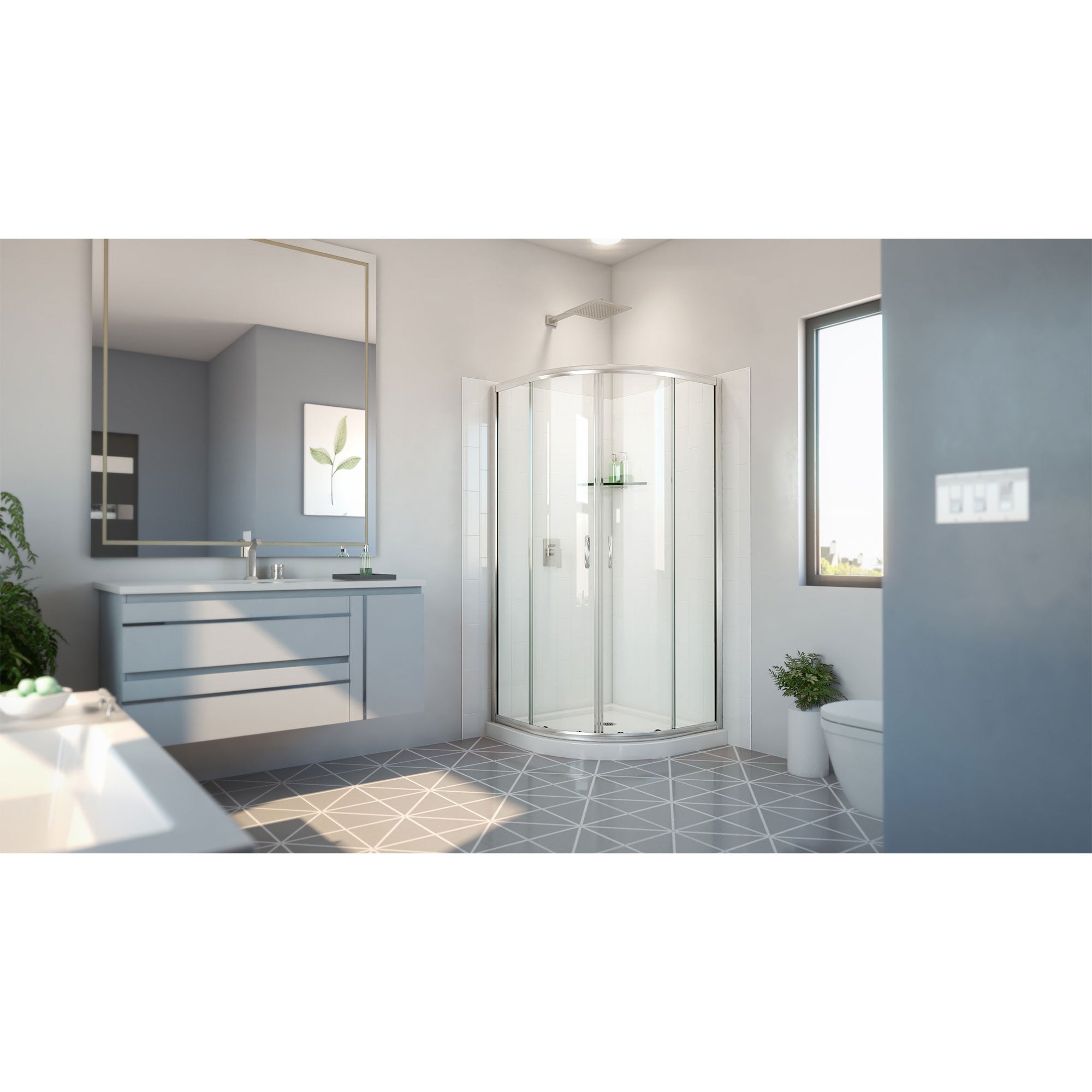 DreamLine Prime 36 inch x 36 inch x 78 3/4 inch H Semi-Frameless Sliding Shower Enclosure, Shower Base, and Wall Kit