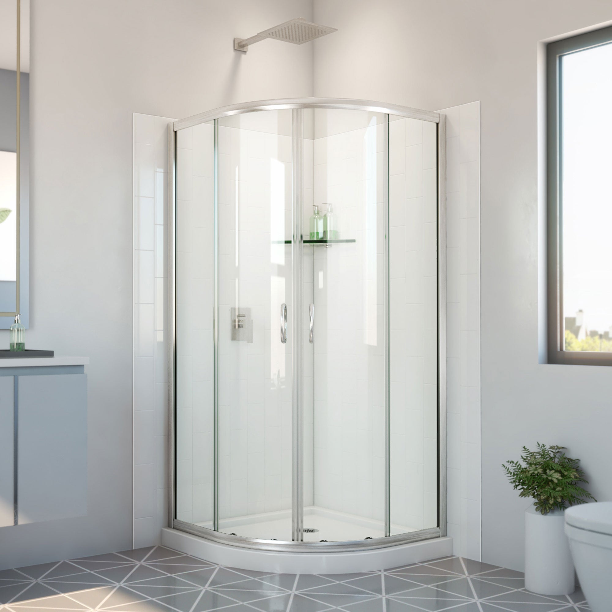 DreamLine Prime 36 inch x 36 inch x 78 3/4 inch H Semi-Frameless Sliding Shower Enclosure, Shower Base, and Wall Kit