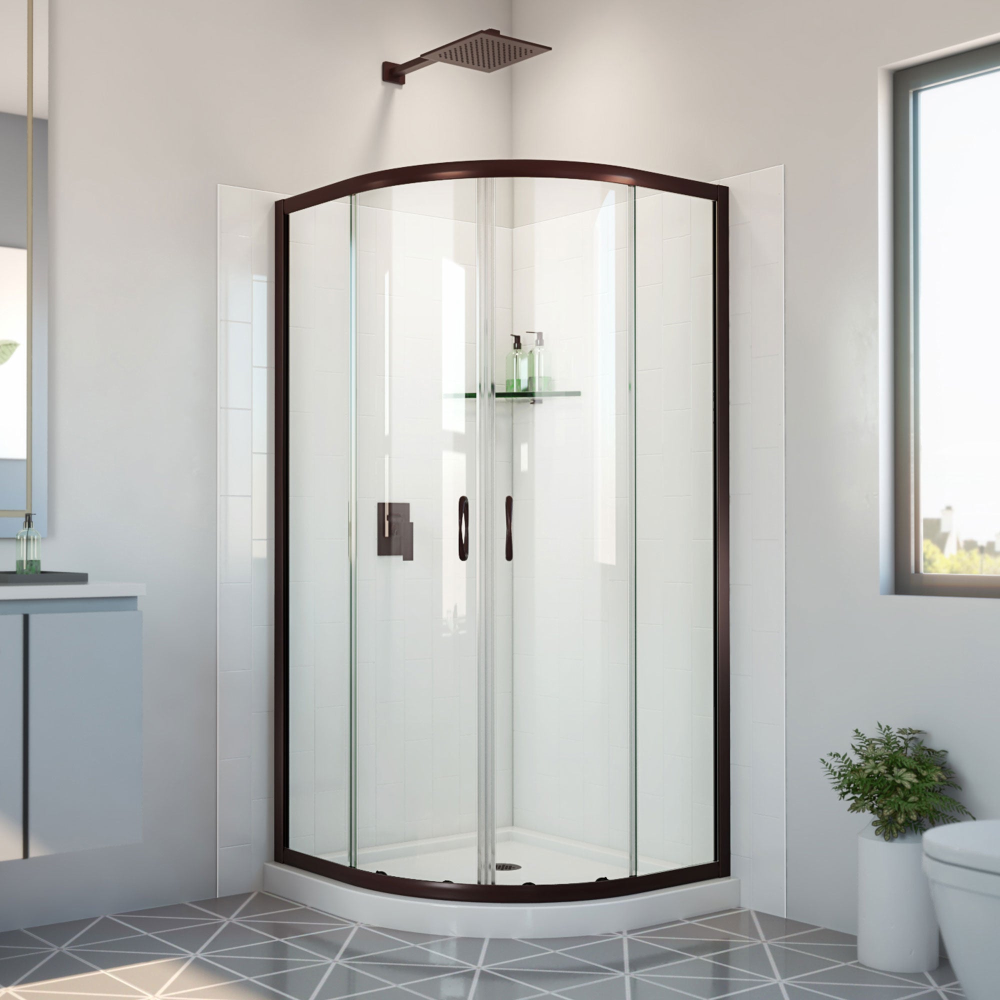DreamLine Prime 36 inch x 36 inch x 78 3/4 inch H Semi-Frameless Sliding Shower Enclosure, Shower Base, and Wall Kit
