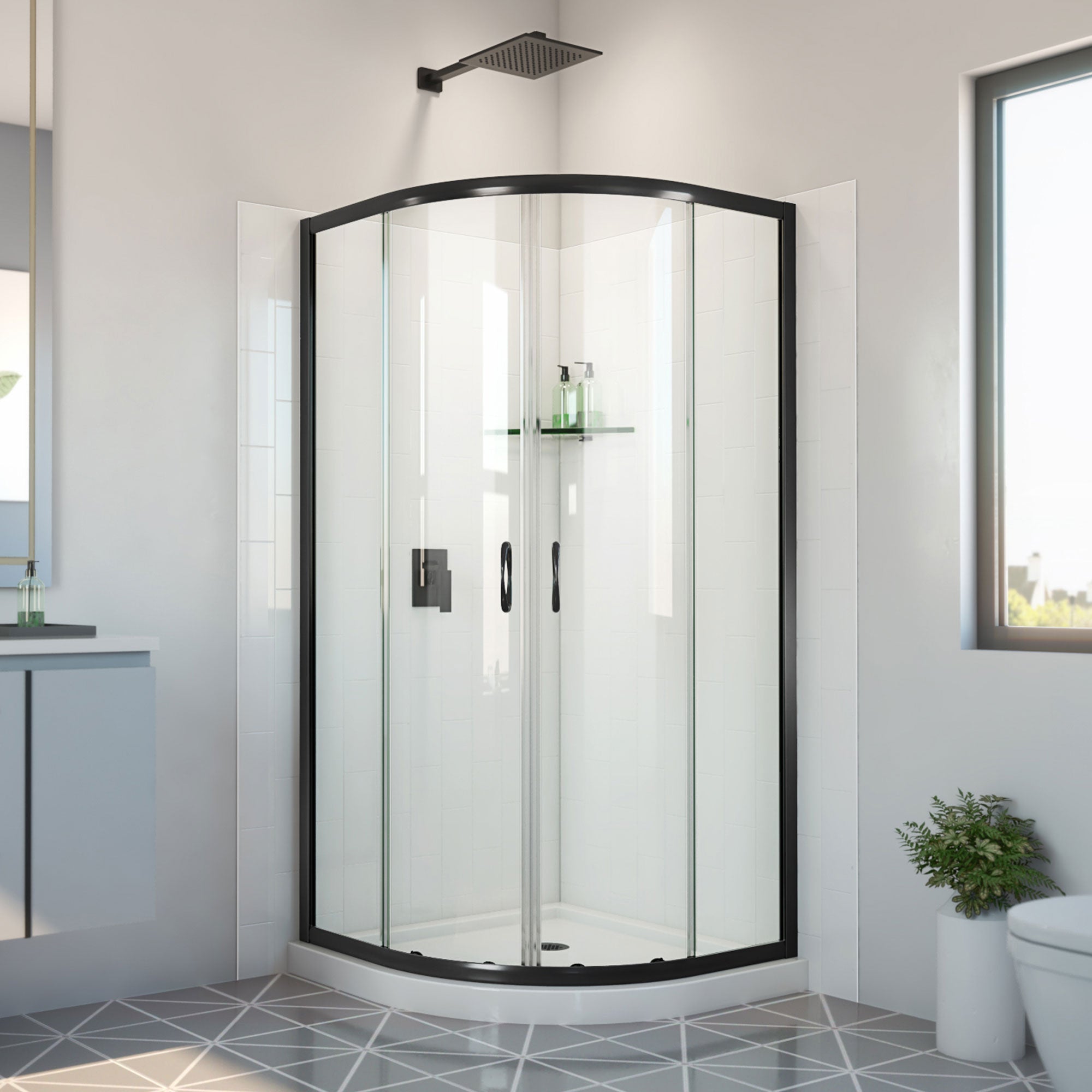 DreamLine Prime 36 inch x 36 inch x 78 3/4 inch H Semi-Frameless Sliding Shower Enclosure, Shower Base, and Wall Kit