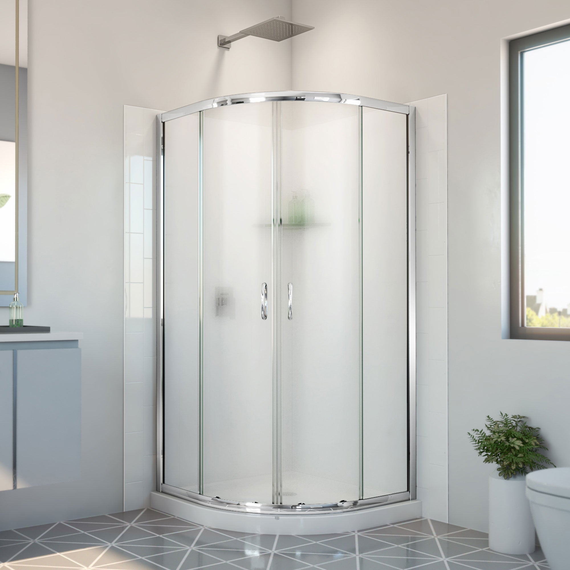 DreamLine Prime 33 inch x 33 inch x 78 3/4 inch H Semi-Frameless Sliding Shower Enclosure, Shower Base, and Wall Kit