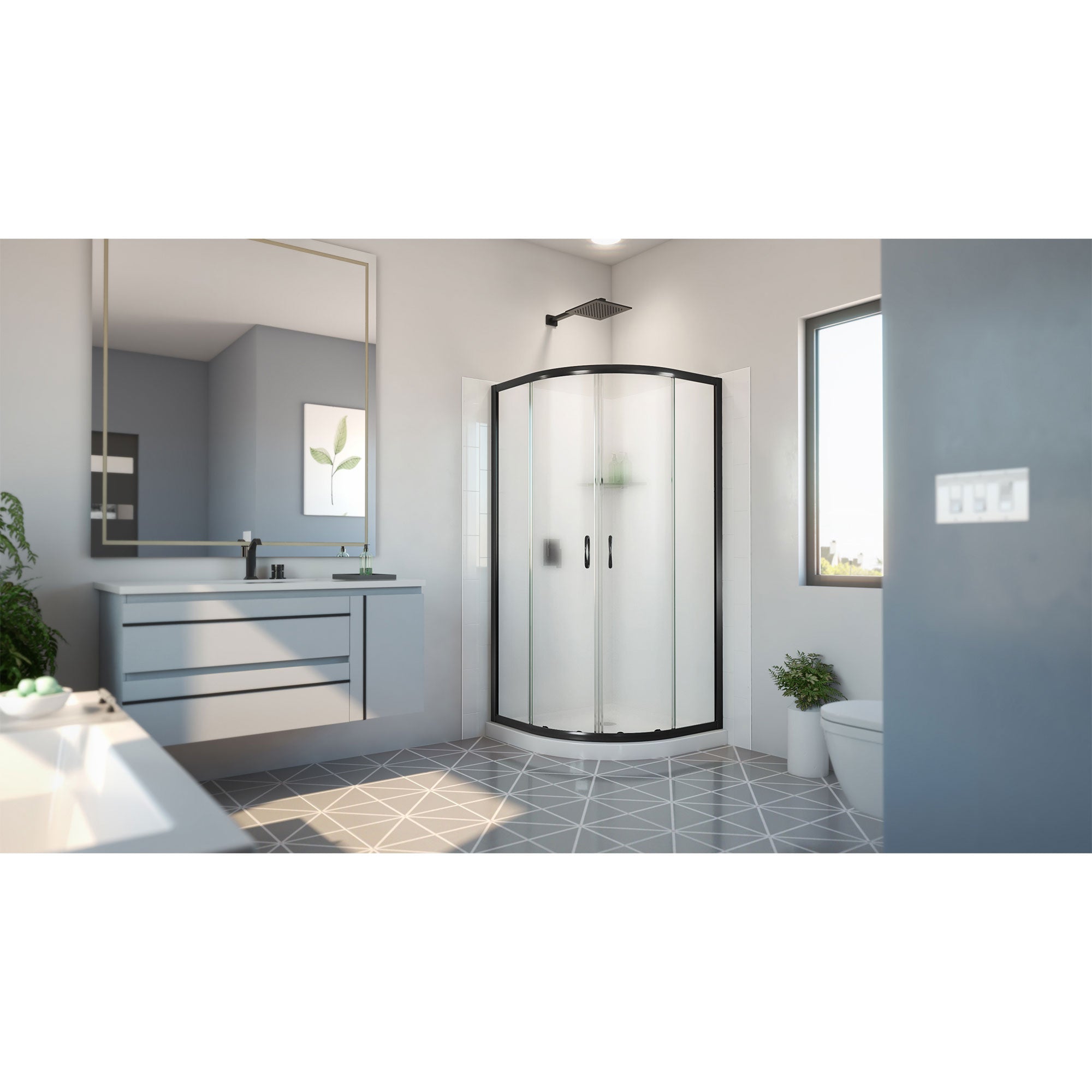 DreamLine Prime 38 inch x 38 inch x 78 3/4 inch H Semi-Frameless Sliding Shower Enclosure , Shower Base, and Wall Kit