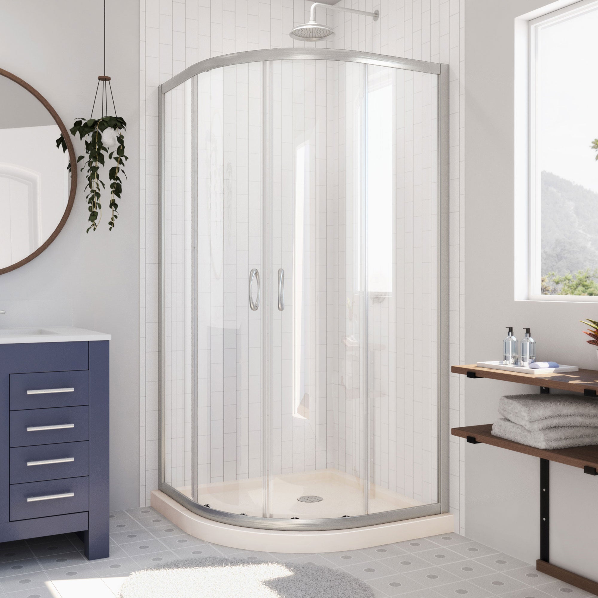 DreamLine Prime 38 inch D x 38 inch W x 74 3/4 inch H Semi-Frameless Sliding Clear Shower Enclosure  with  Shower Base Kit