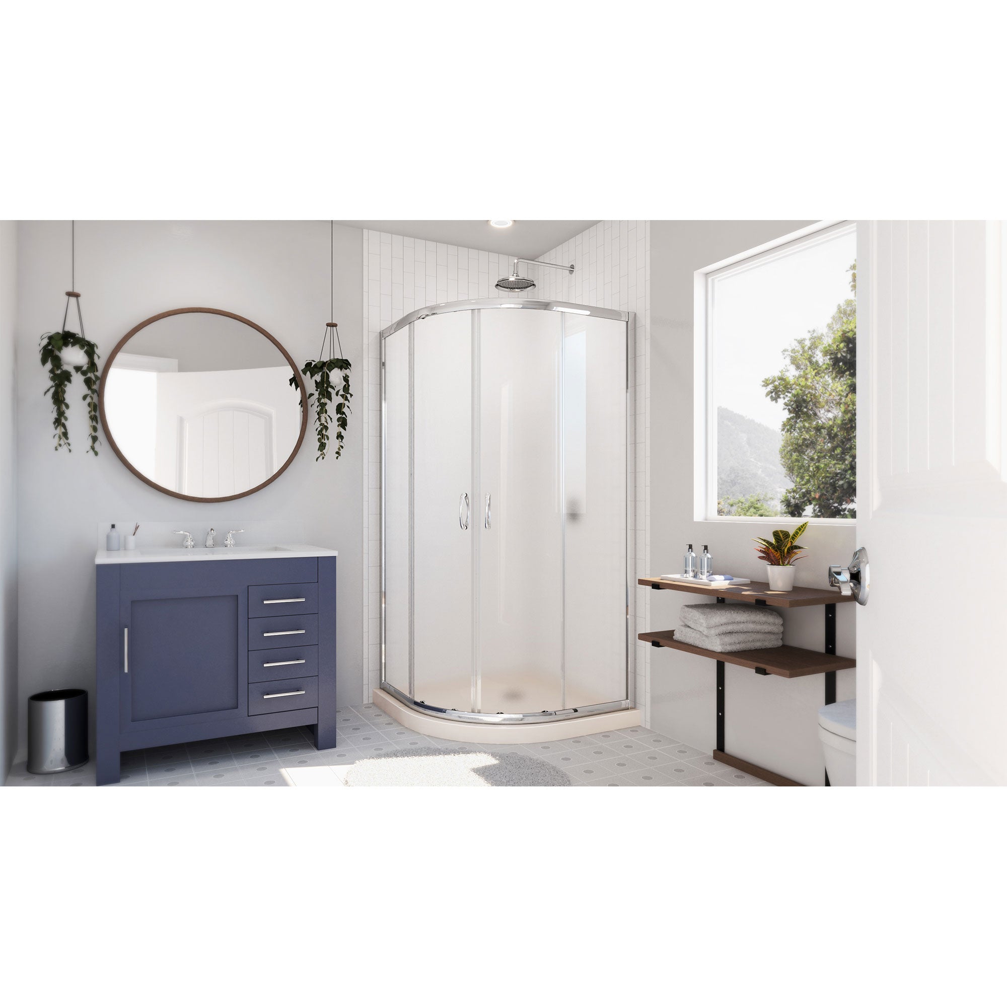 DreamLine Prime 36 inch D x 36 inch W x 74 3/4 inch H Semi-Frameless Sliding Frosted Shower Enclosure with Shower Base Kit