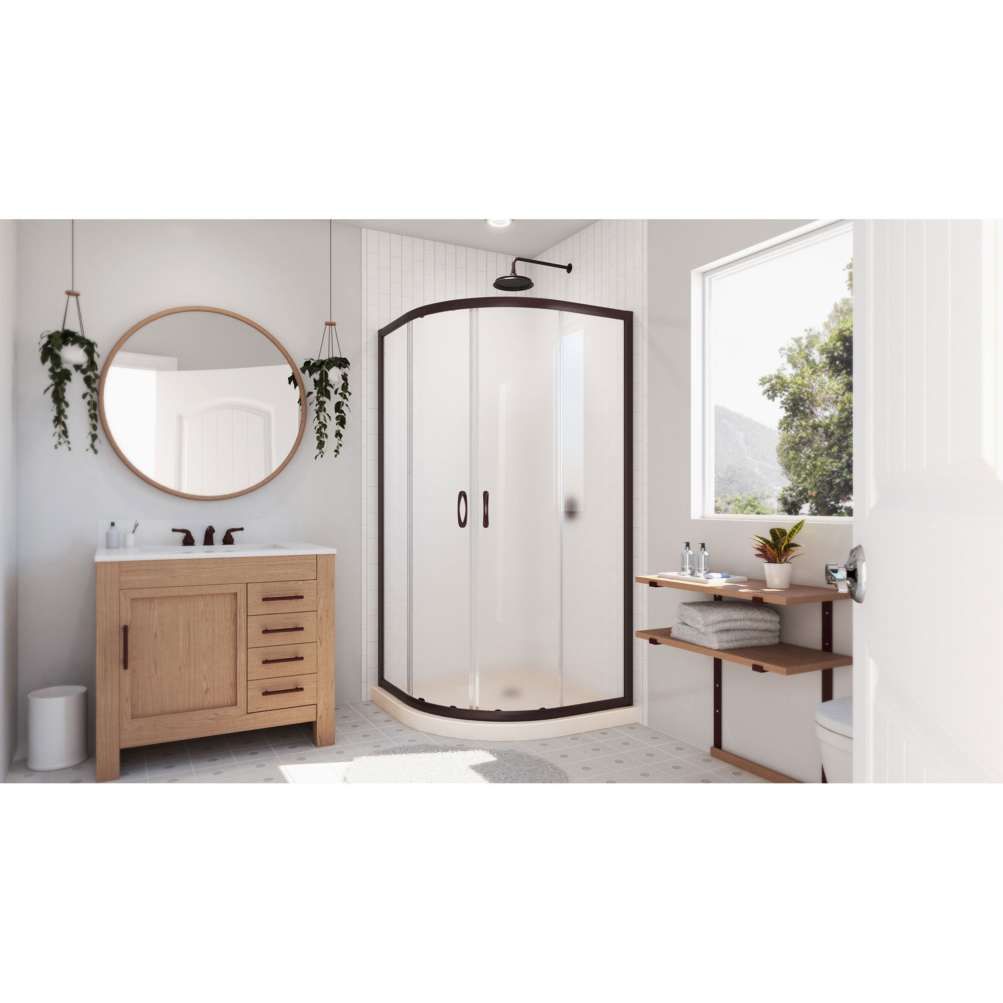 DreamLine Prime 36 inch D x 36 inch W x 74 3/4 inch H Semi-Frameless Sliding Frosted Shower Enclosure with Shower Base Kit