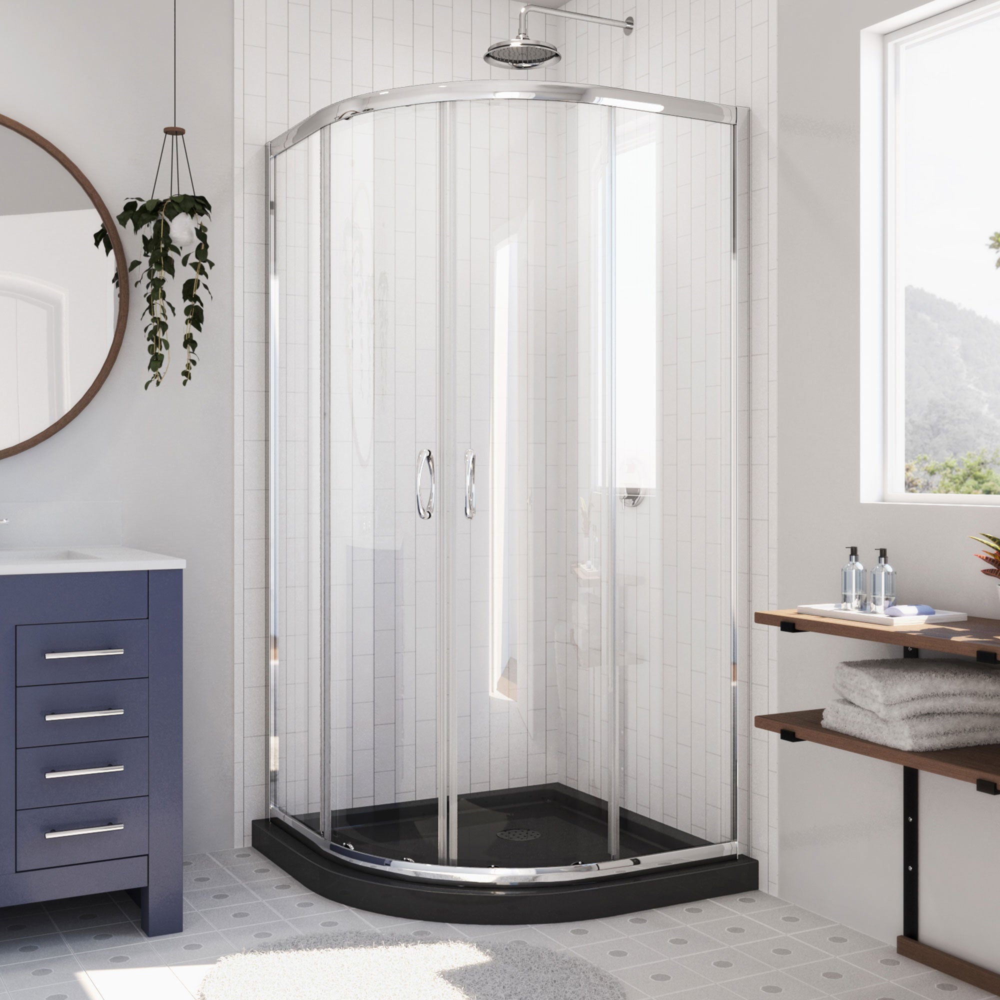 DreamLine Prime 38 inch D x 38 inch W x 74 3/4 inch H Semi-Frameless Sliding Clear Shower Enclosure  with  Shower Base Kit