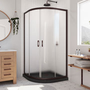 DreamLine Prime 36 inch D x 36 inch W x 74 3/4 inch H Semi-Frameless Sliding Frosted Shower Enclosure with Shower Base Kit
