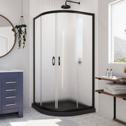 DreamLine Prime 33 inch D x 33 inch W x 74 3/4 inch H Semi-Frameless Sliding Frosted Shower Enclosure with Shower Base Kit