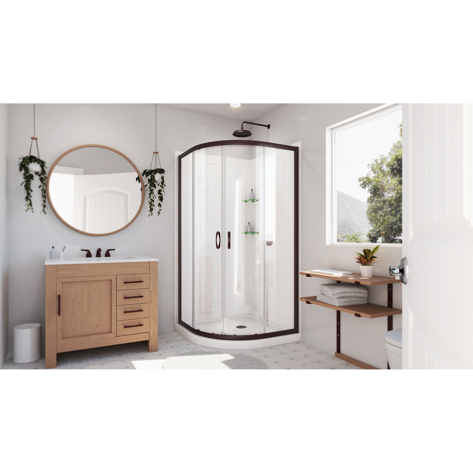 DreamLine Prime 33 inch x 33 inch x 76 3/4 inch Semi-Frameless Sliding Shower Enclosure in Oil Rubbed Bronze and Clear Glass, Shower Base, and Wall Kit