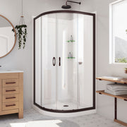DreamLine Prime 33 inch x 33 inch x 76 3/4 inch Semi-Frameless Sliding Shower Enclosure in Oil Rubbed Bronze and Clear Glass, Shower Base, and Wall Kit