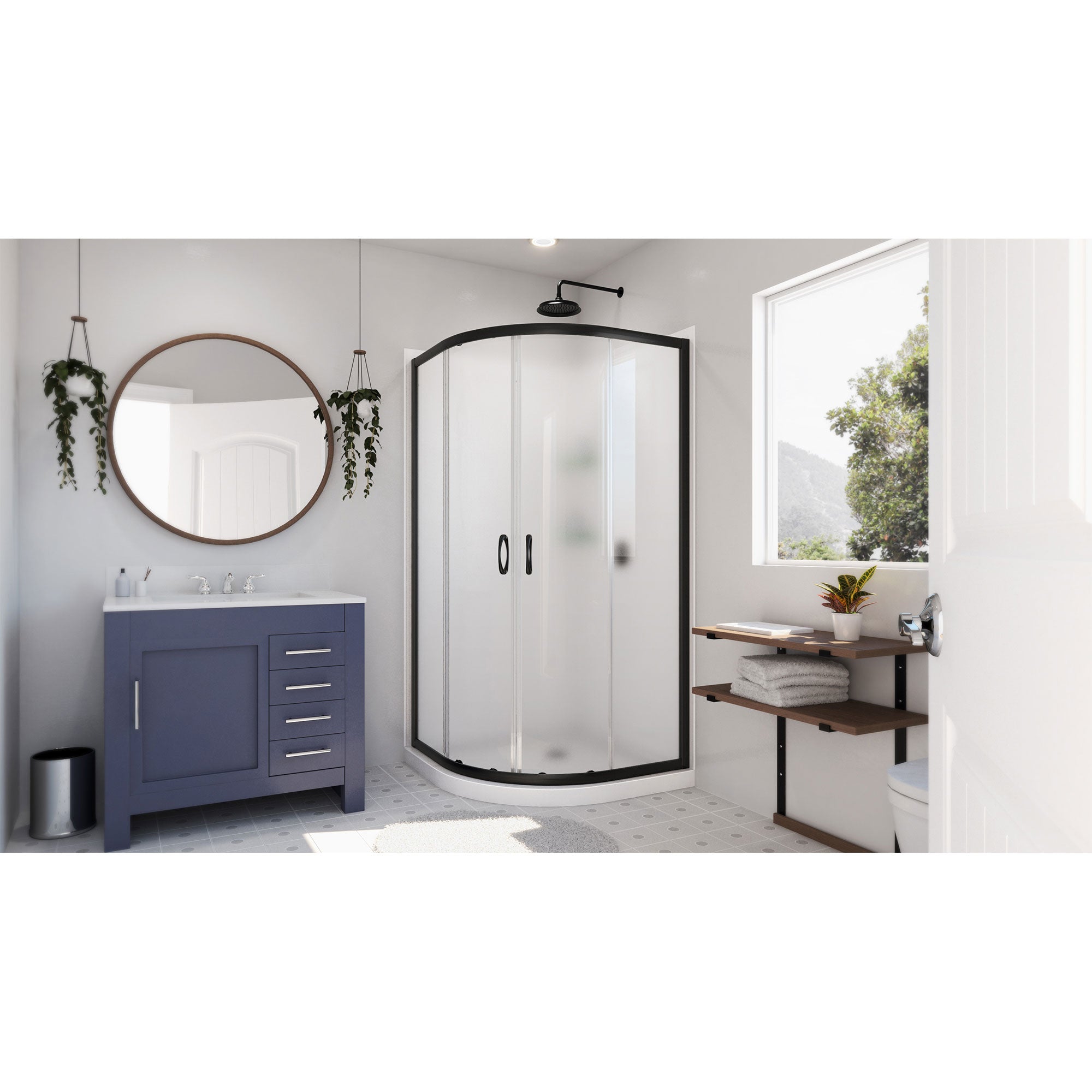 DreamLine Prime 33 inch x 33 inch x 76 3/4 inch Semi-Frameless Sliding Shower Enclosure in Oil Rubbed Bronze and Frosted Glass, Shower Base, and Wall Kit