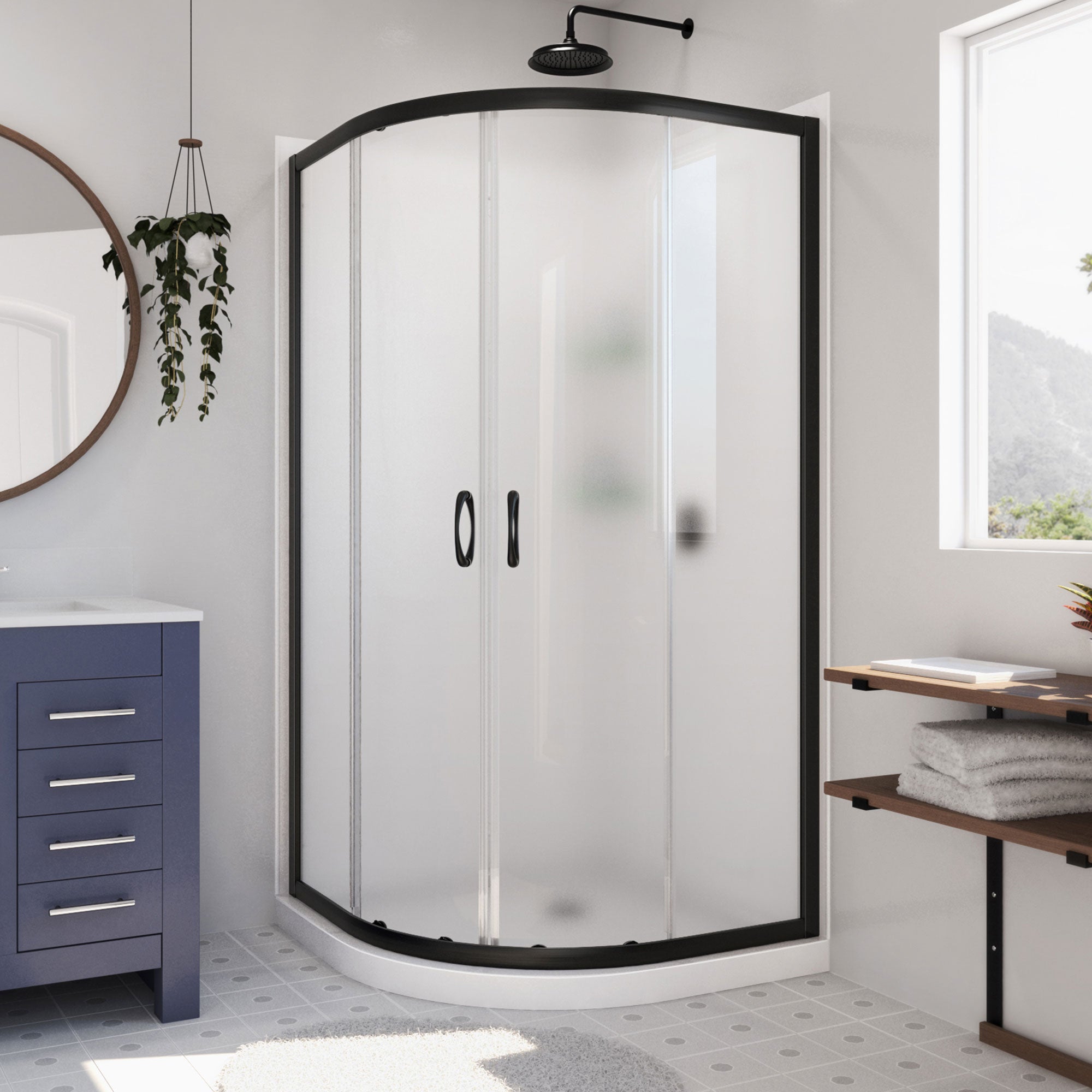 DreamLine Prime 38 inch x 38 inch x 76 3/4 inch Semi-Frameless Sliding Shower Enclosure, Shower Base, and Wall Kit