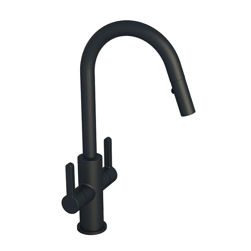 in2aqua Edge two-lever handle kitchen faucet with swivel spout and pull-down spray