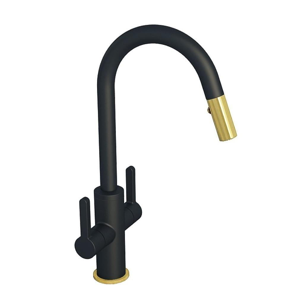 in2aqua Edge two-lever handle kitchen faucet with swivel spout and pull-down spray