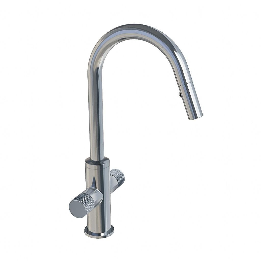 in2aqua Edge two-knurl handle kitchen faucet with swivel spout and pull-down spray
