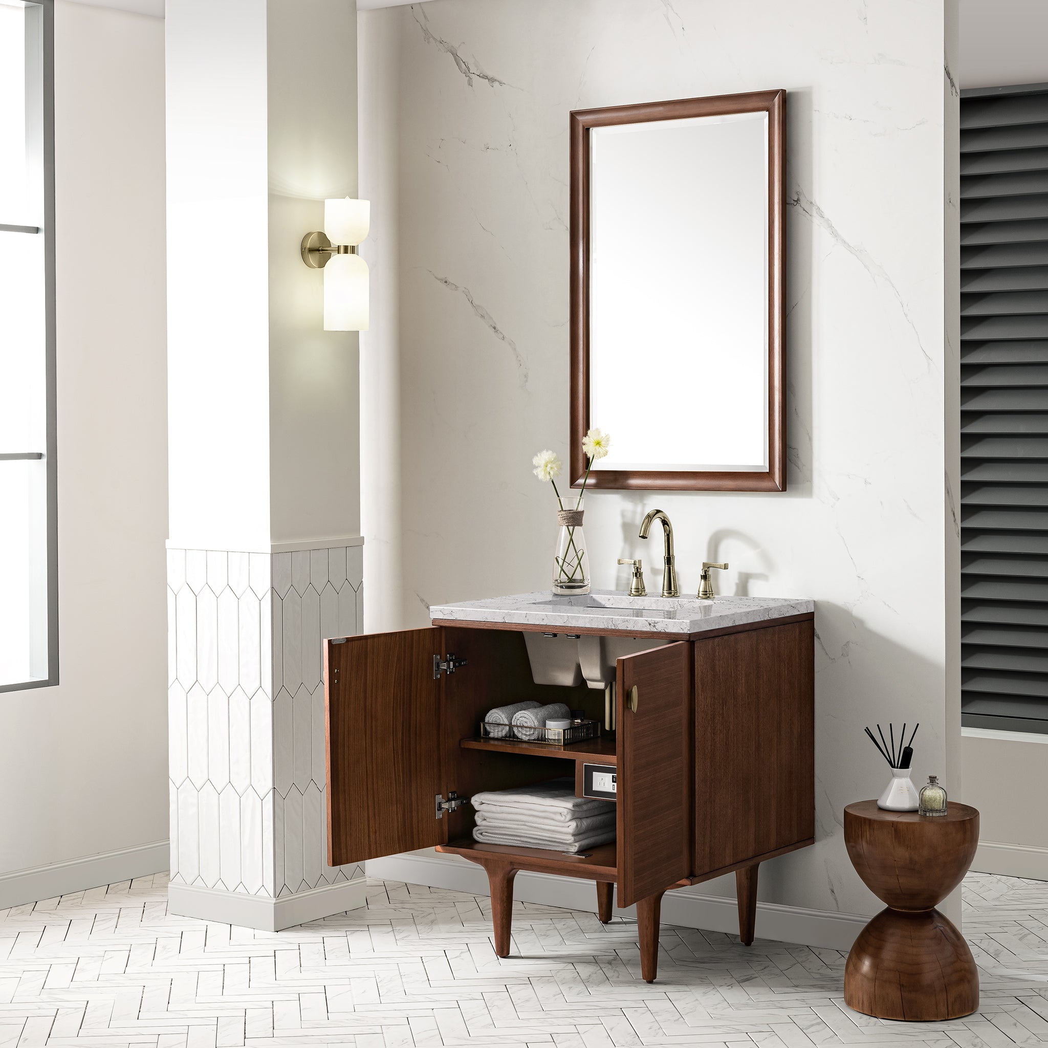 James Martin Amberly 30" Single Vanity in Mid-Century Walnut with 3cm Countertop