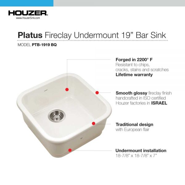 Platus Series 19" Fireclay Square Single Bowl Kitchen Sink