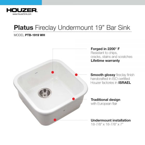 Platus Series 19" Fireclay Square Single Bowl Kitchen Sink