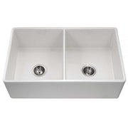 Houzer Platus 33" Fireclay Apron Front Farmhouse 50/50 Double Bowl Kitchen Sink
