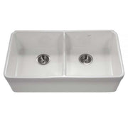 Houzer Platus 32" Fireclay Apron Front Farmhouse 50/50 Double Bowl Kitchen Sink with Low Divider