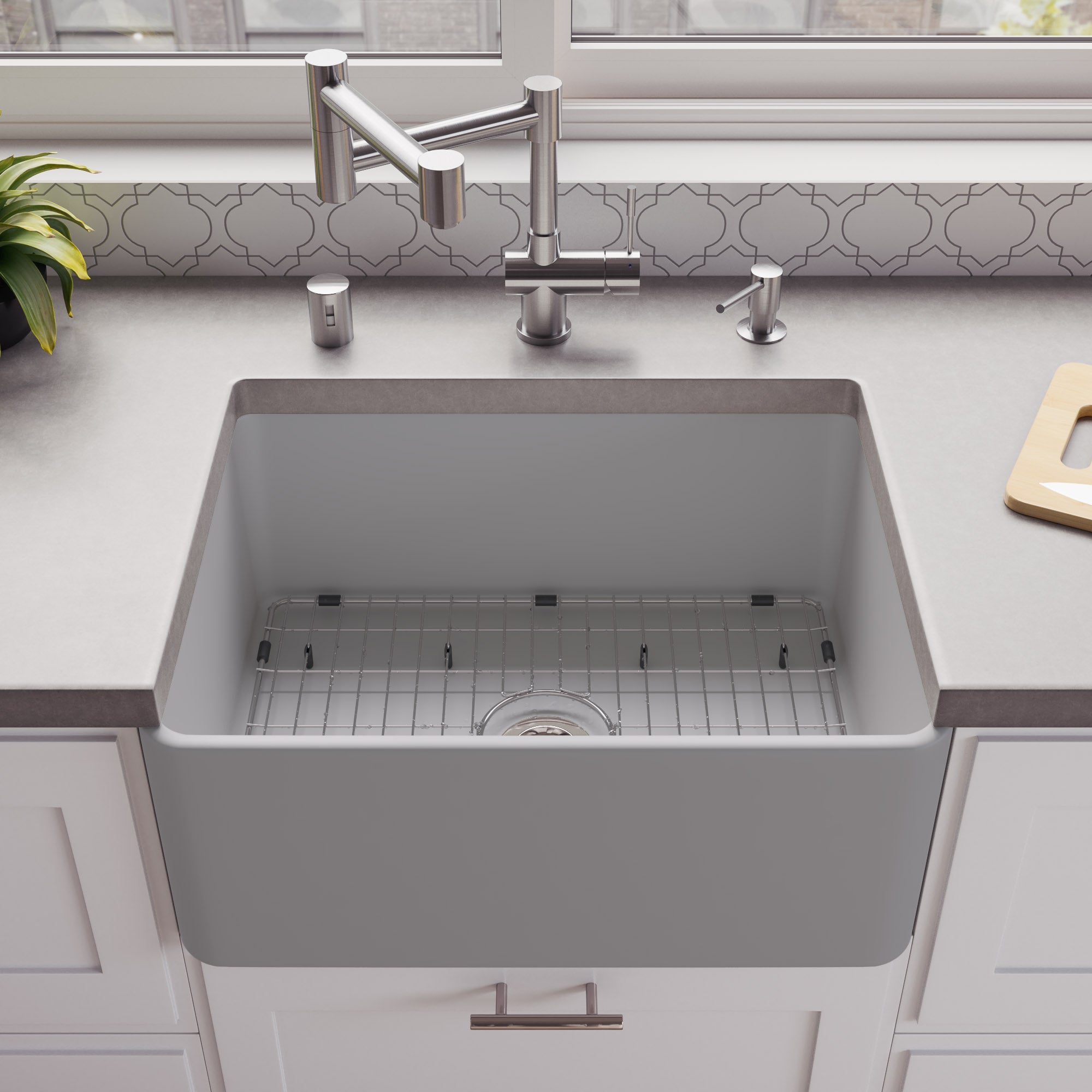 ALFI brand ABF2418 Smooth Apron 24" x 18" Single Bowl Fireclay Farm Sink