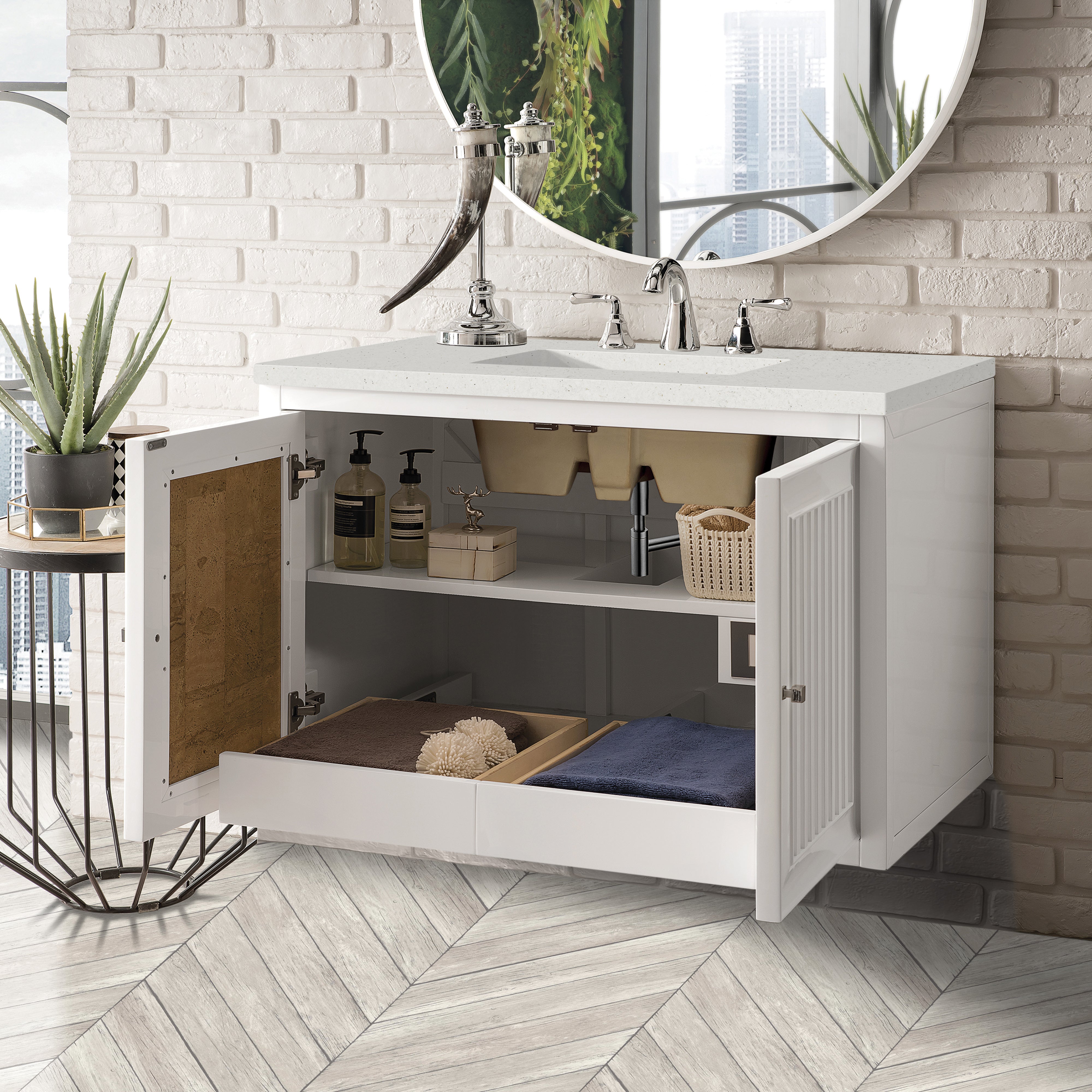 James Martin Athens 36" Single Vanity in Glossy White with 3cm Countertop