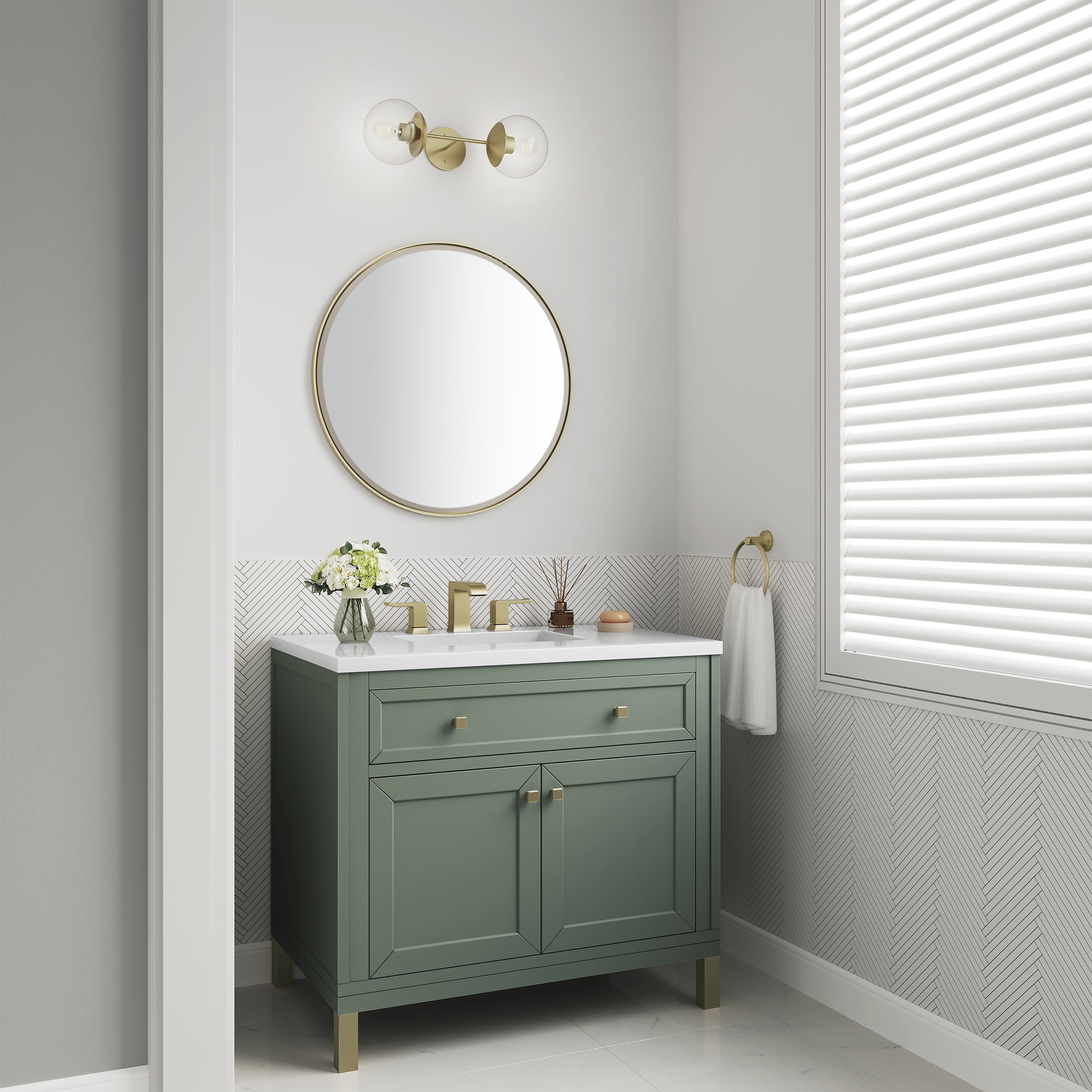 James Martin Chicago 36" Single Vanity in Smokey Celadon with 3cm Countertop