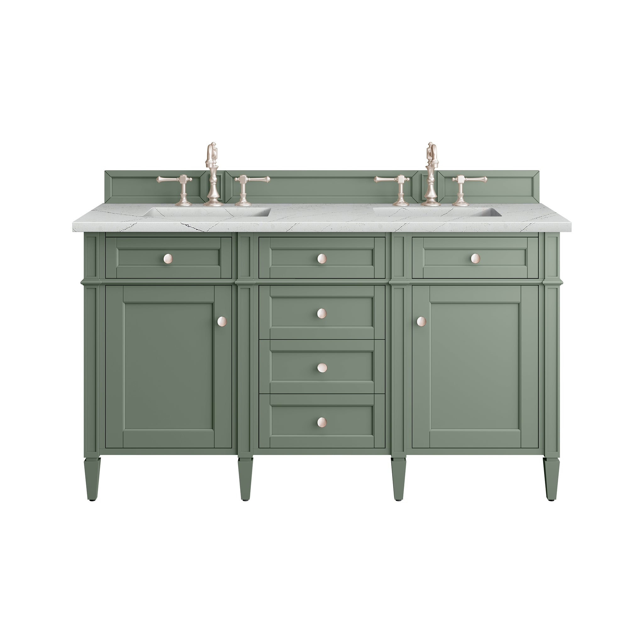 James Martin Brittany 60" Double Vanity in Smokey Celadon with 3cm Countertop and FreePower Wireless Charger