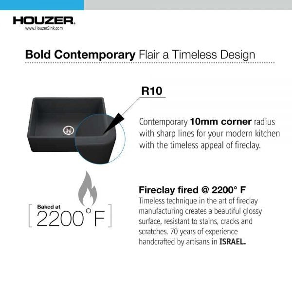 Houzer Platus 30 inch White Fireclay Apron Front Farmhouse Single Bowl Kitchen Sink - PTS-4100 WH
