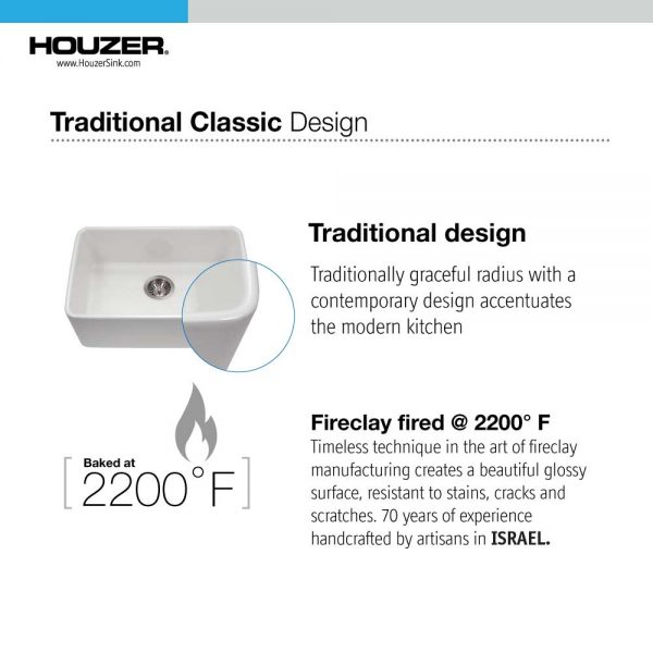 Houzer Platus 24" Fireclay Undermount Single Bowl Kitchen Sink