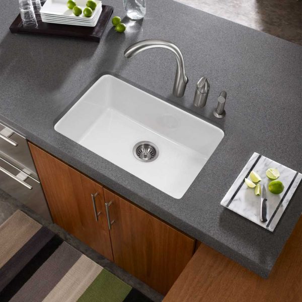 Houzer Platus 24" Fireclay Undermount Single Bowl Kitchen Sink