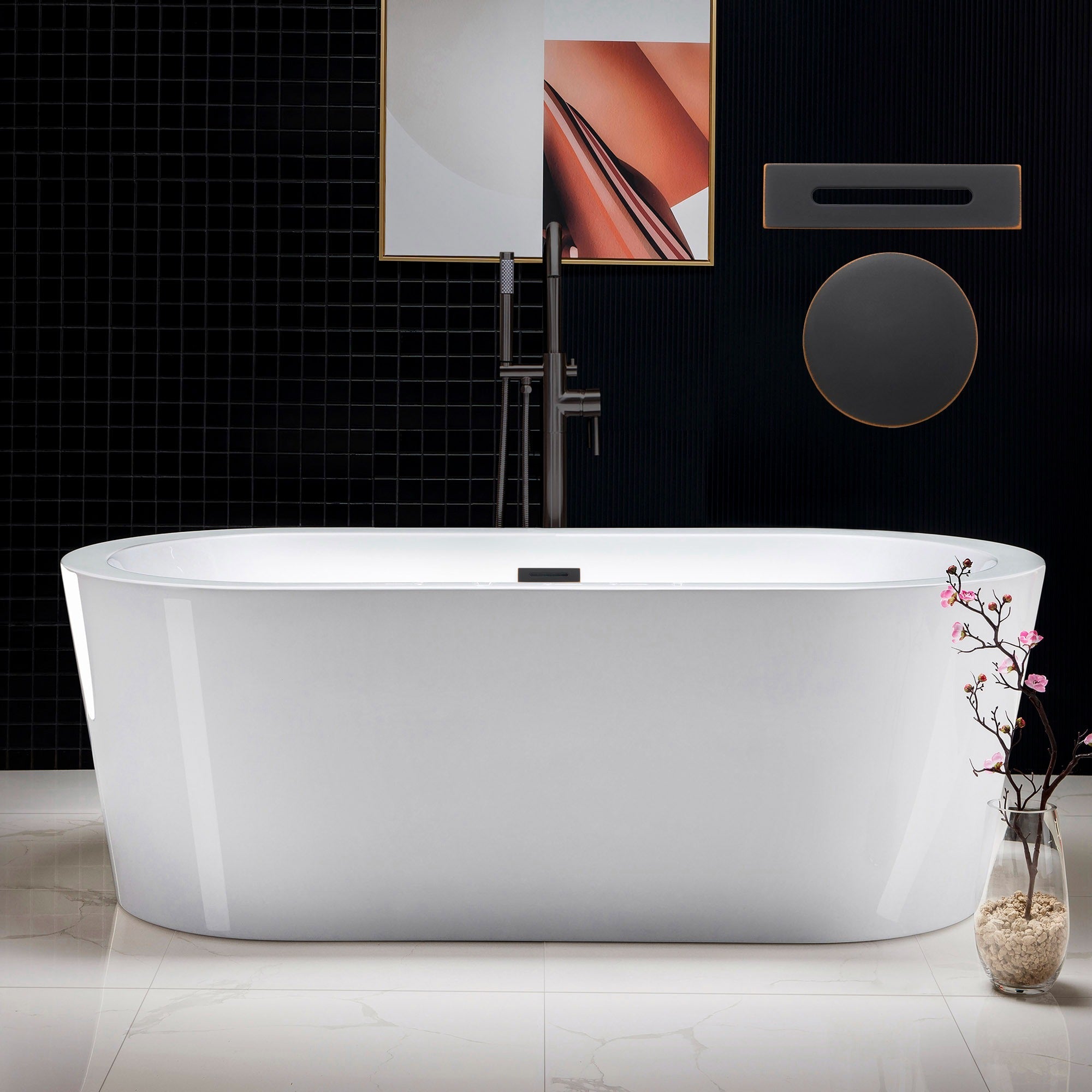 WOODBRIDGE 66" Acrylic Freestanding Bathtub Contemporary Soaking Tub with with Drain & Overflow, B0002