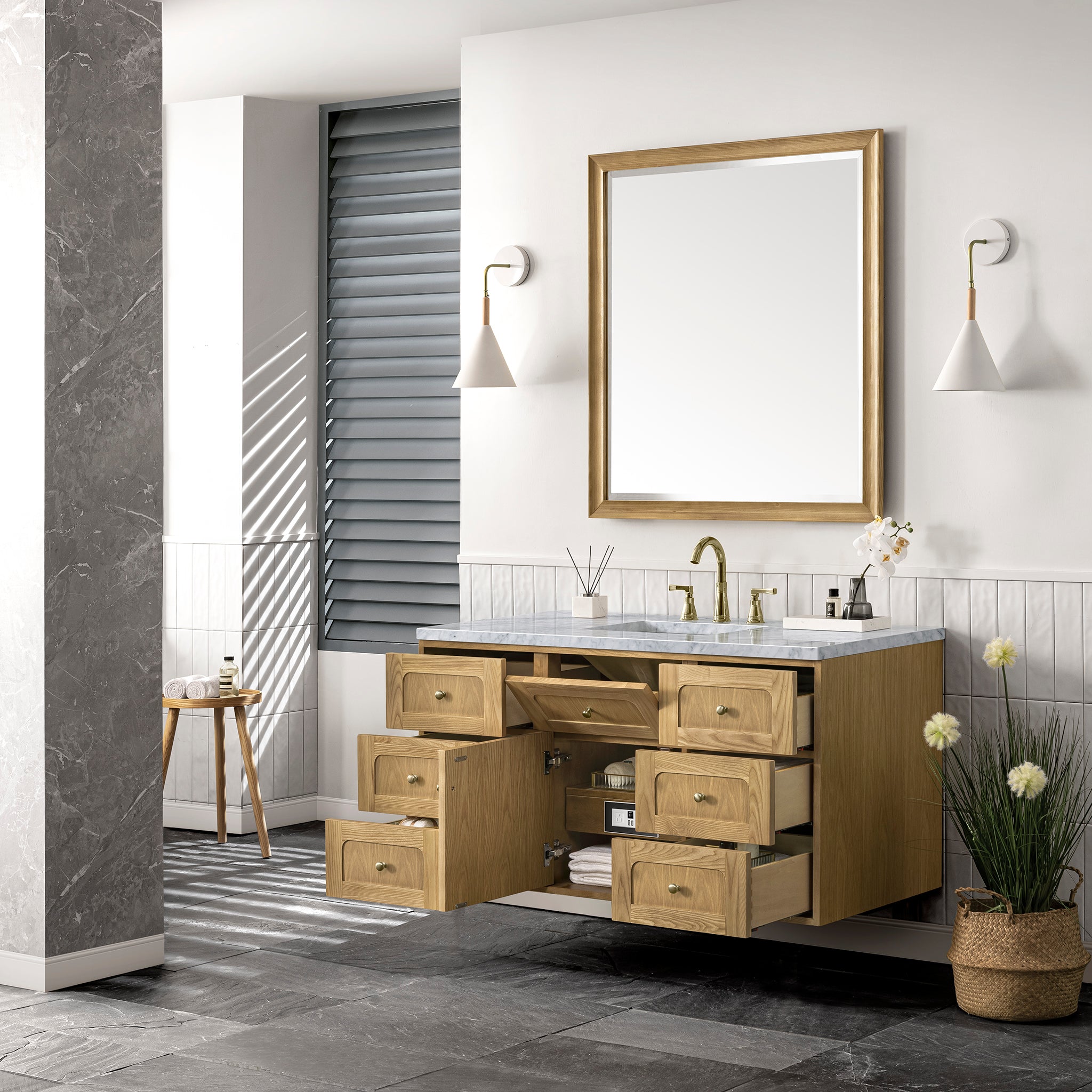 James Martin Laurent 48" Single Vanity in Light Natural Oak with 3cm Countertop