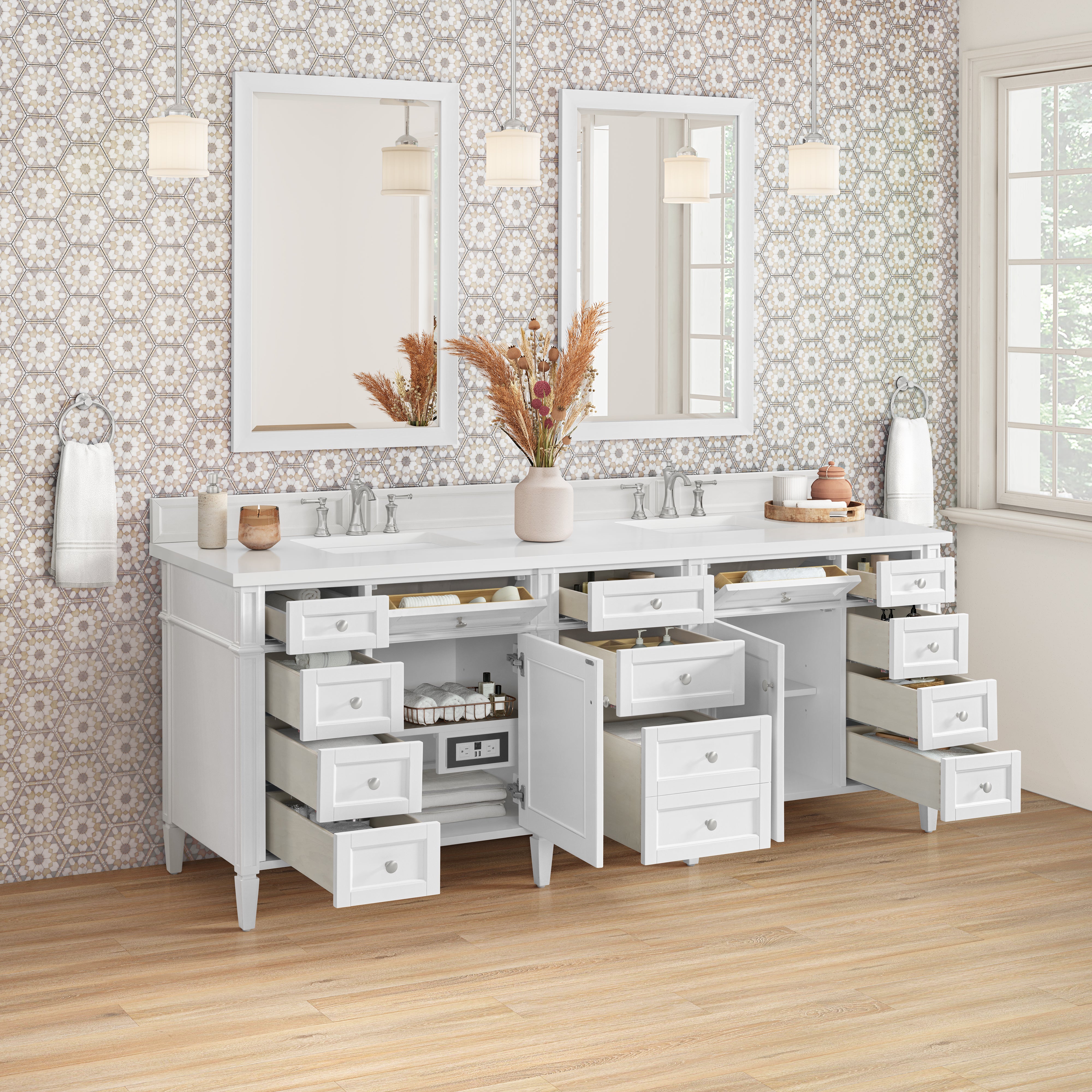 James Martin Brittany 84" Double Vanity in Bright White with 3cm Countertop
