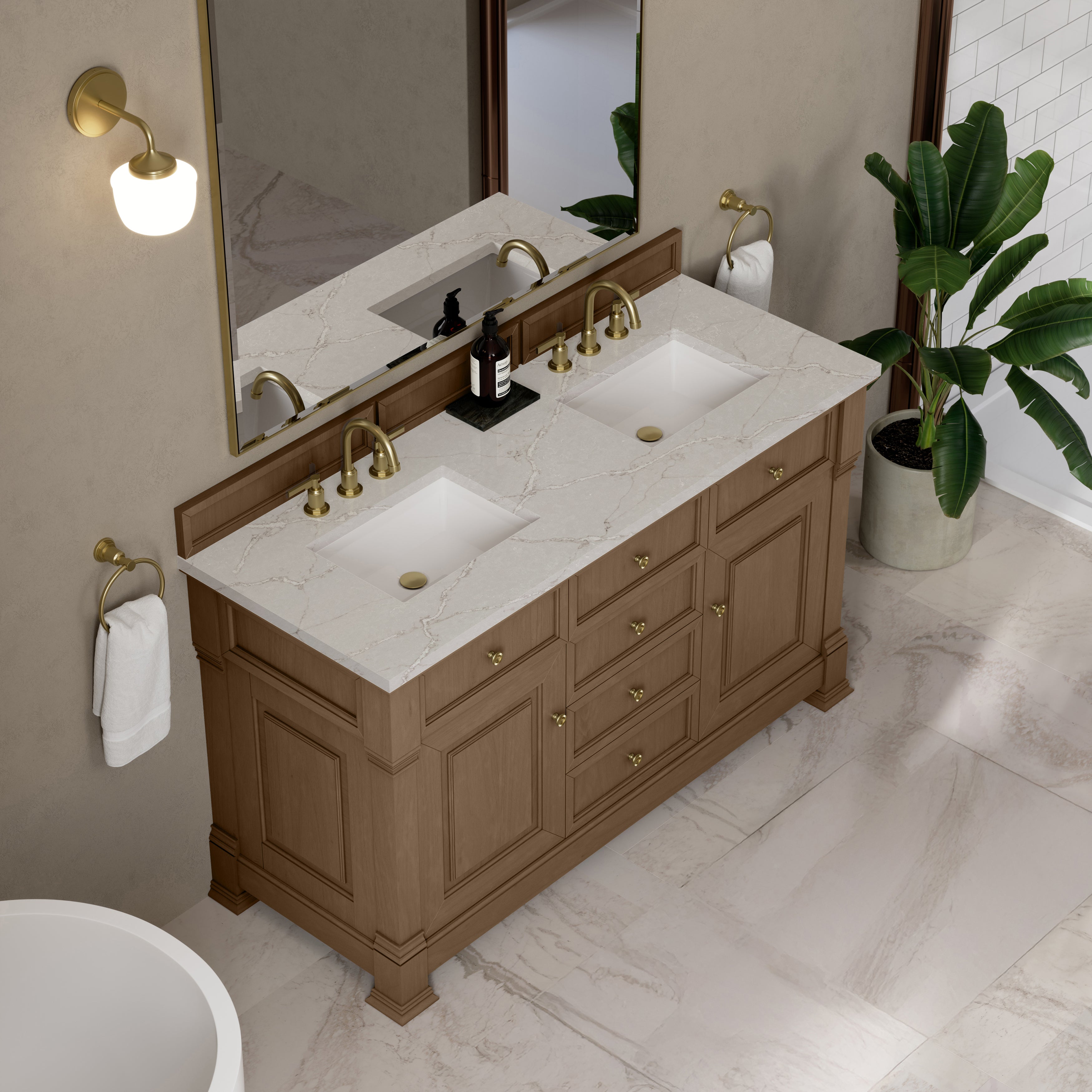 James Martin Brookfield 60" Double Vanity in Pecan with 3cm Countertop