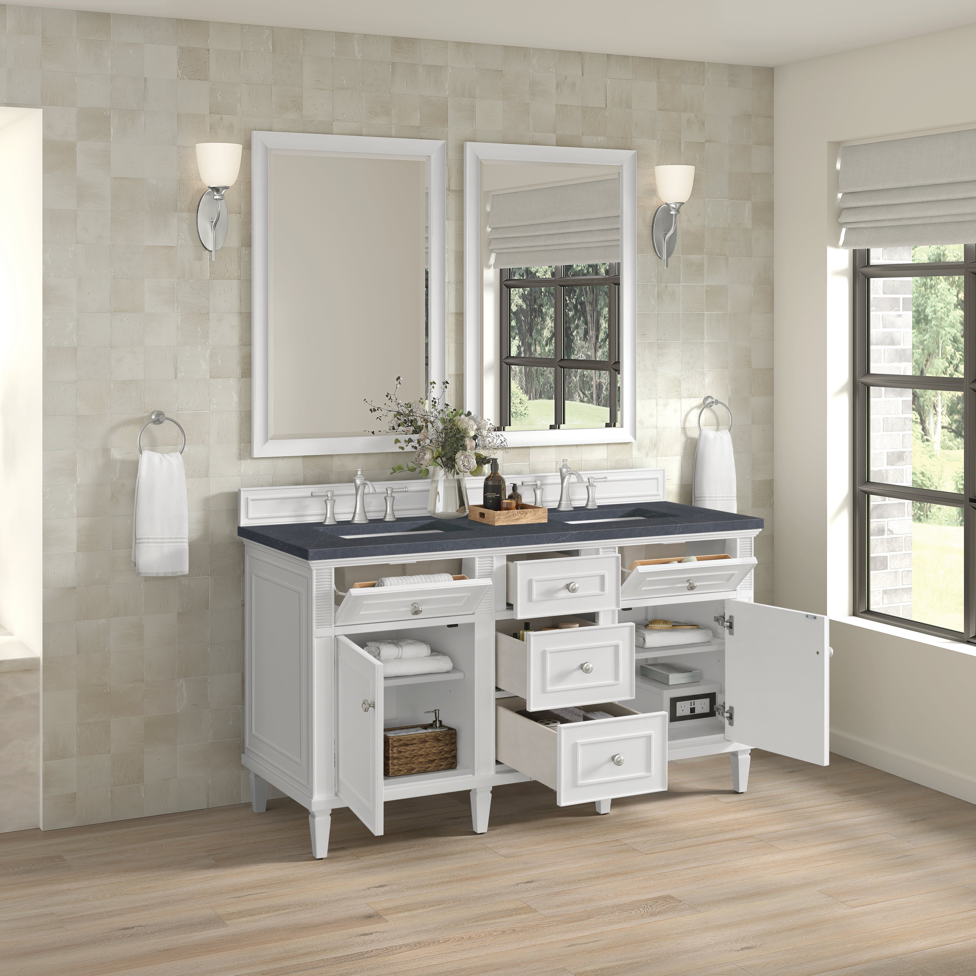 James Martin Lorelai 60" Double Vanity in Bright White with 3cm Countertop