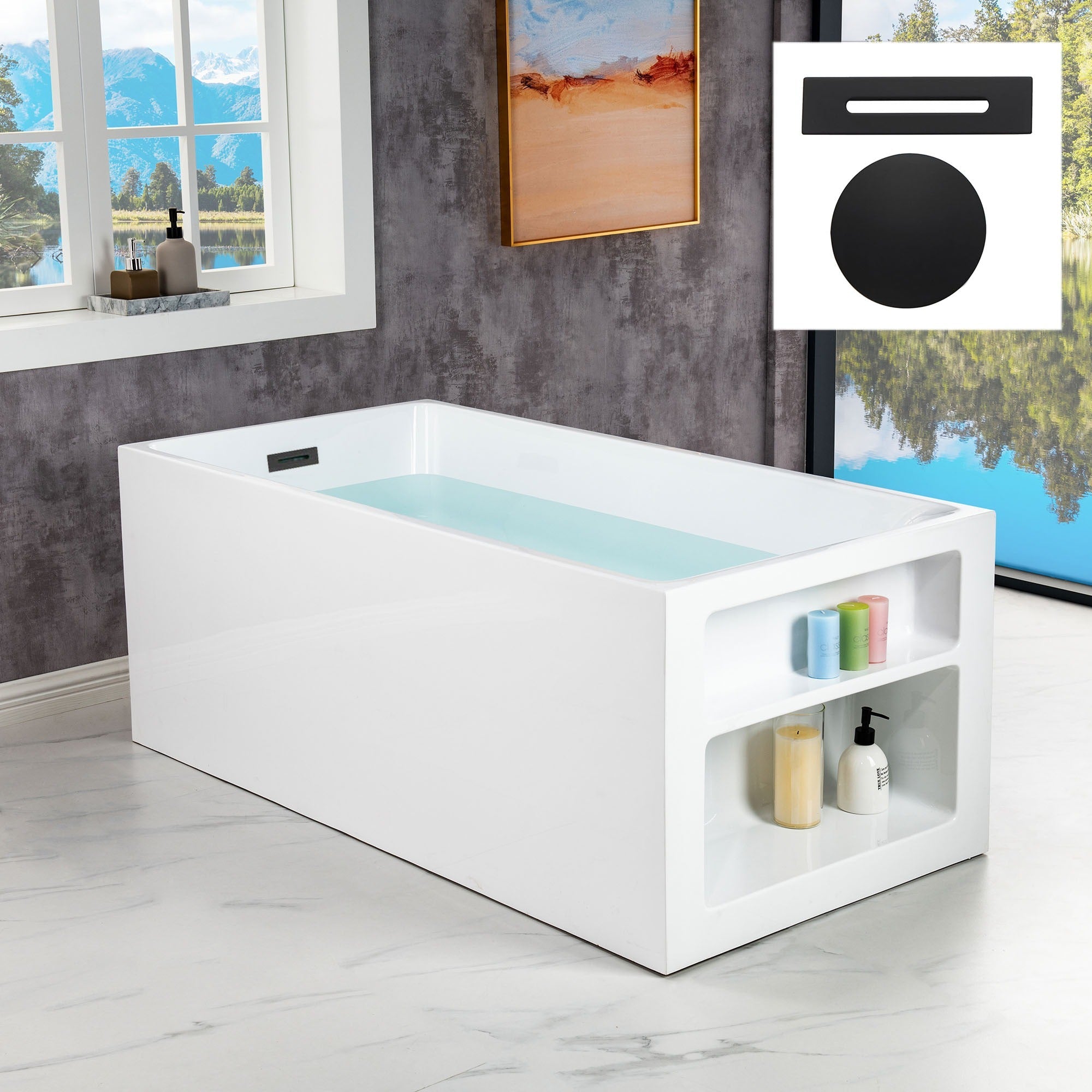 WOODBRIDGE 59" Acrylic Freestanding Bathtub Contemporary Soaking Tub with Drain & Overflow, BTA0081
