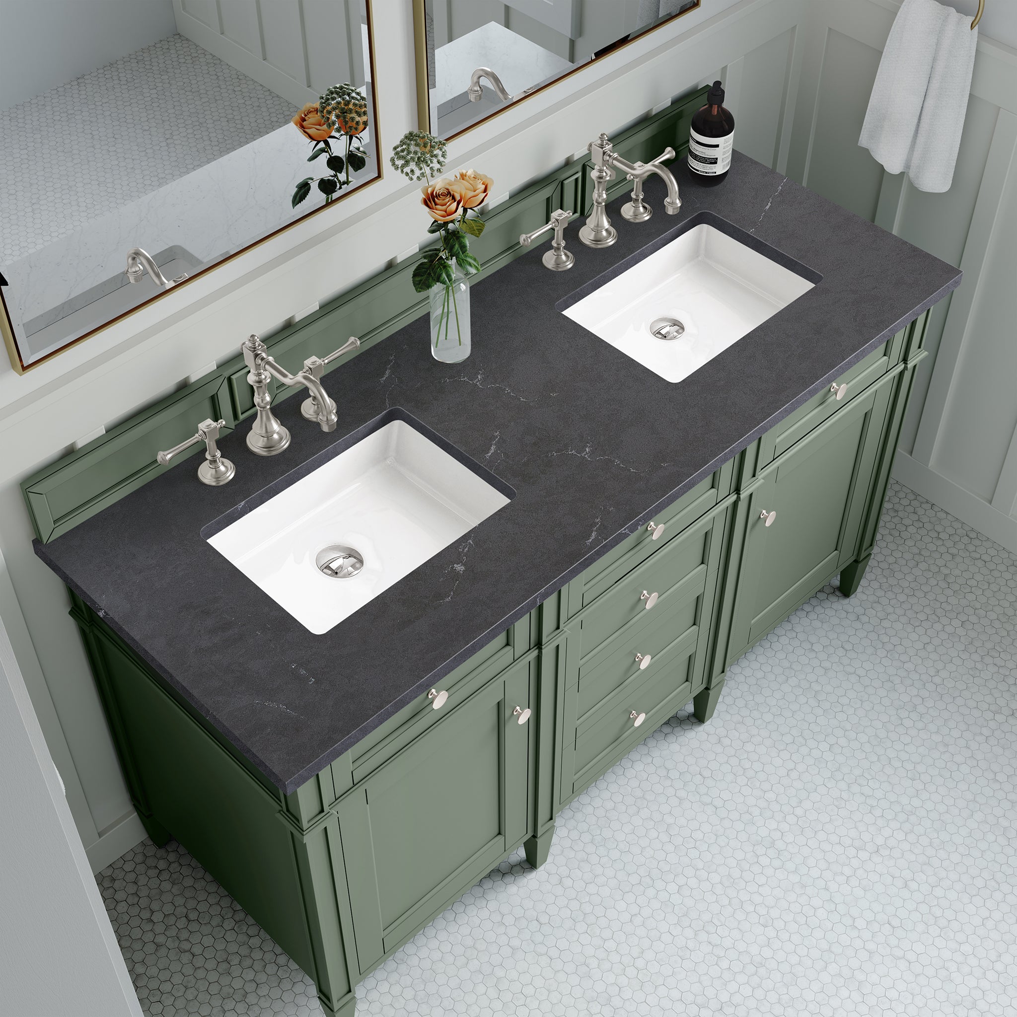 James Martin Brittany 60" Double Vanity in Smokey Celadon with 3cm Countertop