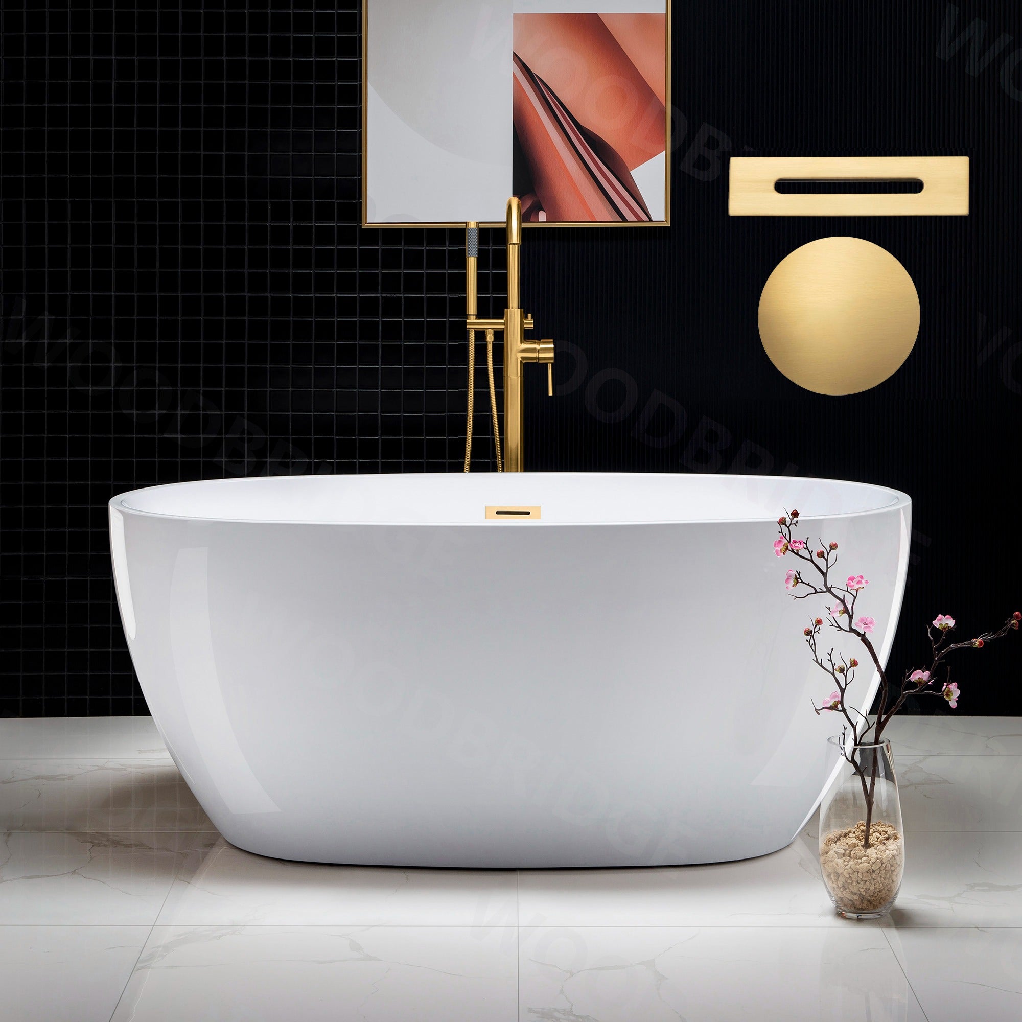 WOODBRIDGE 55" Acrylic Freestanding Bathtub Contemporary Soaking Tub with Drain & Overflow, B1418
