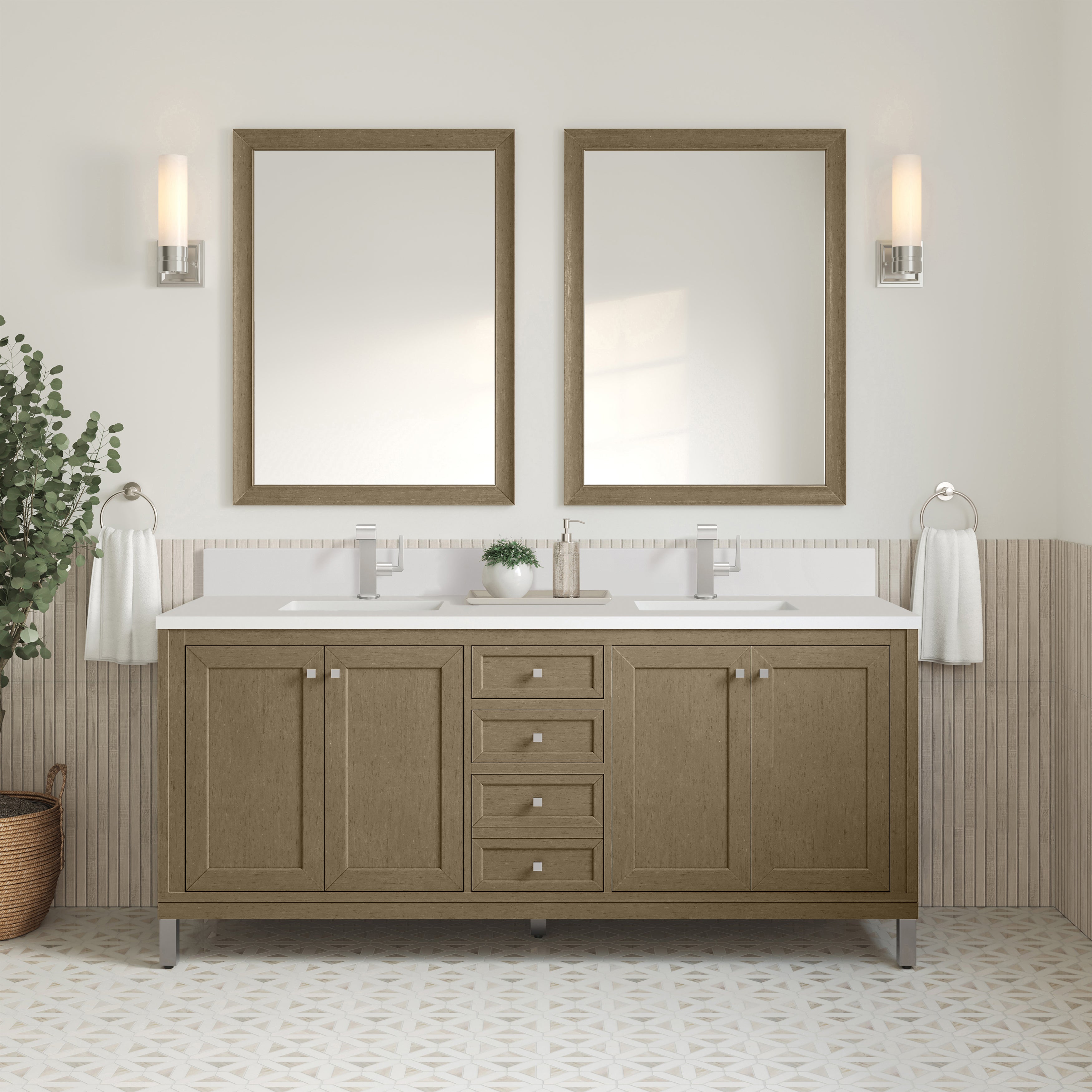 James Martin Chicago 72" Double Vanity in Walnut Whisper with 3cm Countertop