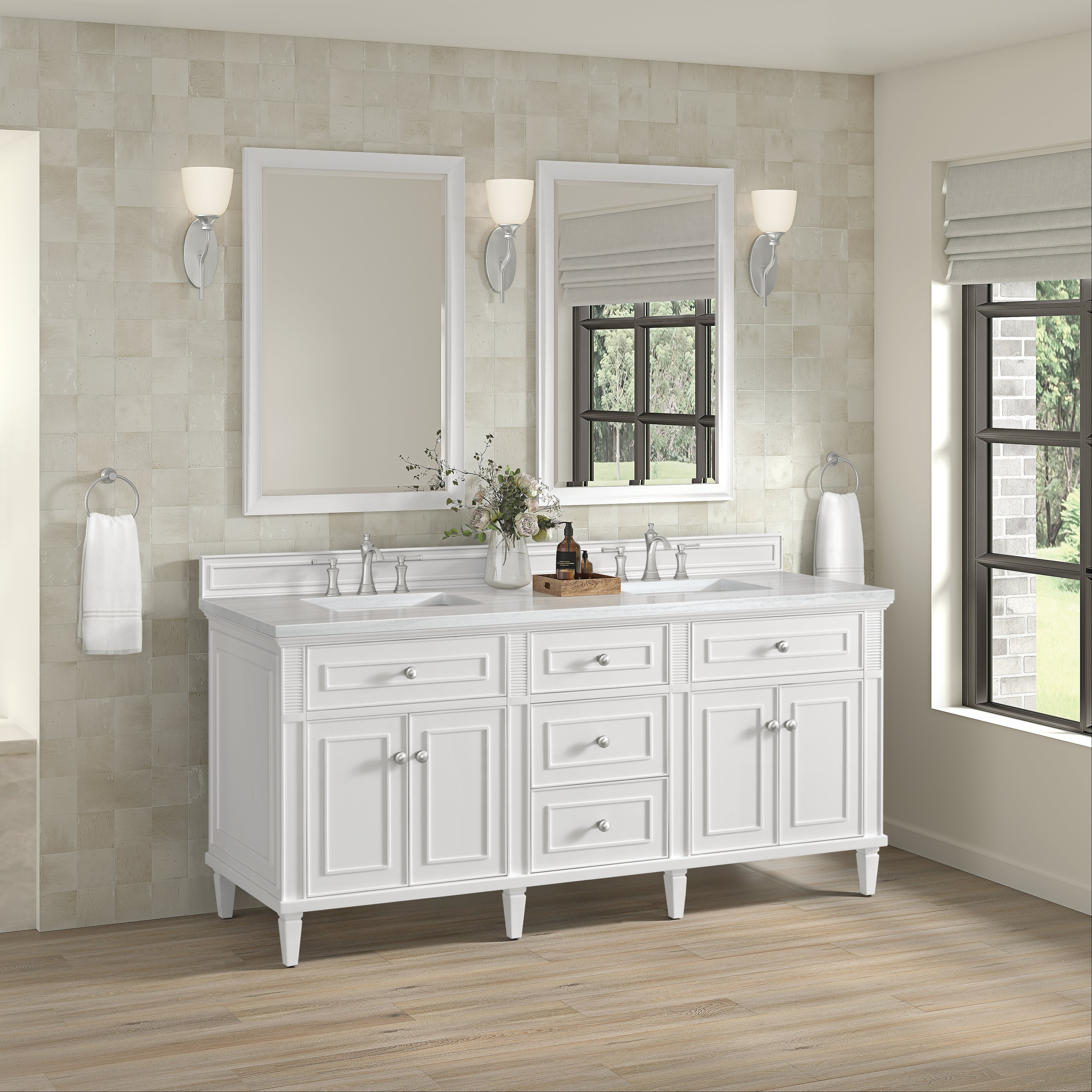 James Martin Lorelai 72" Double Vanity in Bright White with 3cm Countertop