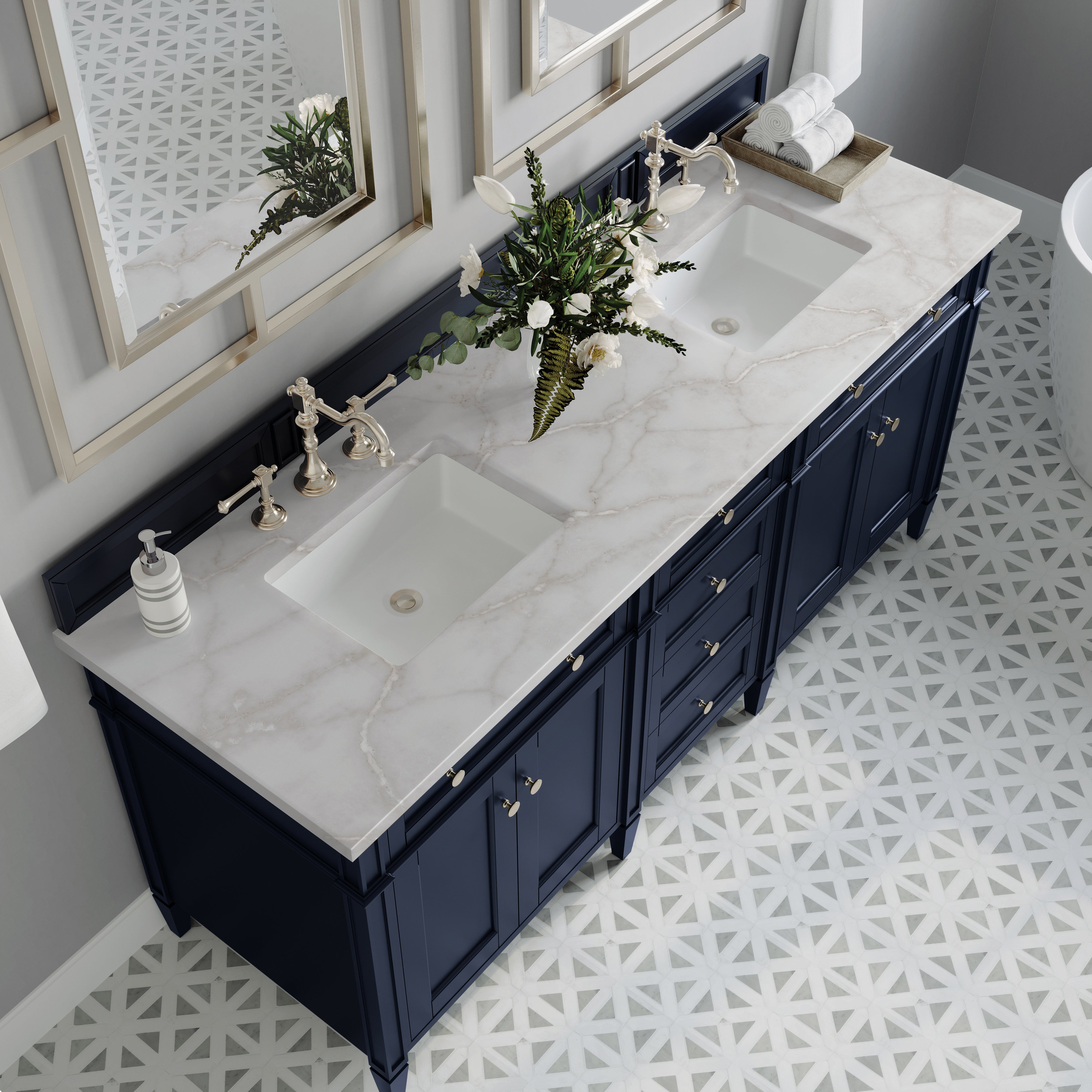James Martin Brittany 72" Double Vanity in Victory Bleu with 3cm Countertop
