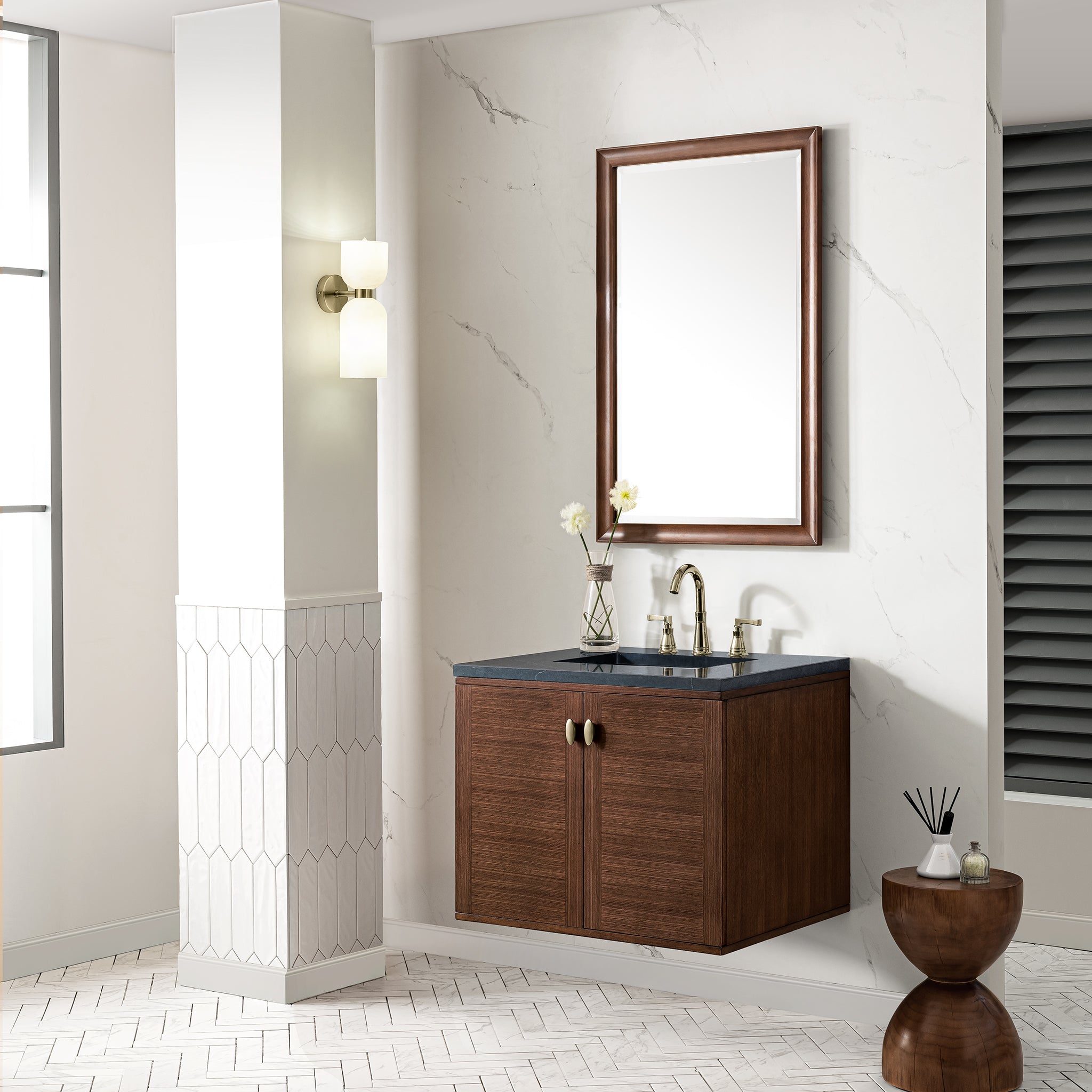 James Martin Amberly 30" Single Vanity in Mid-Century Walnut with 3cm Countertop