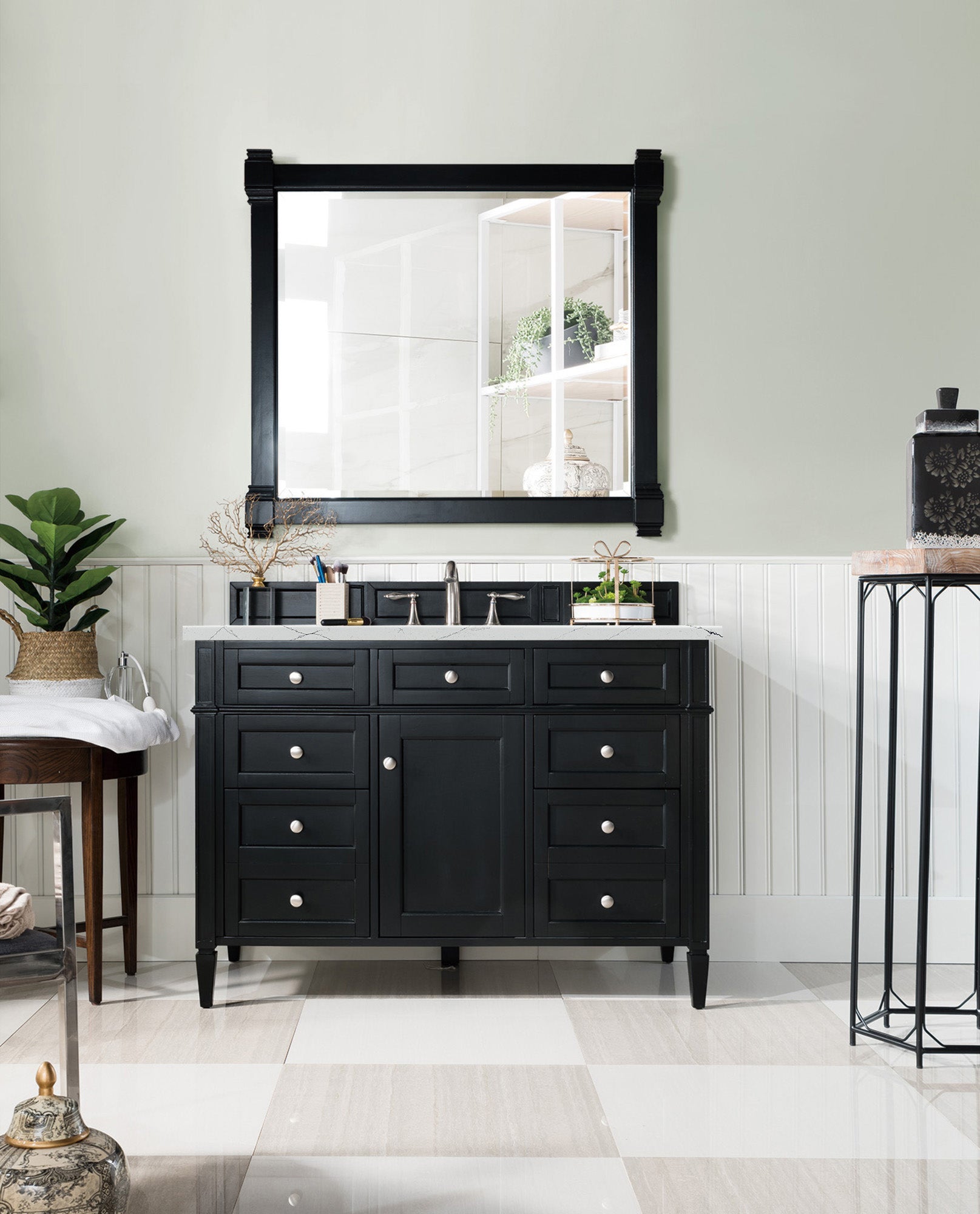James Martin Brittany 48" Single Vanity in Black Onyx with 3cm Countertop and FreePower Wireless Charger